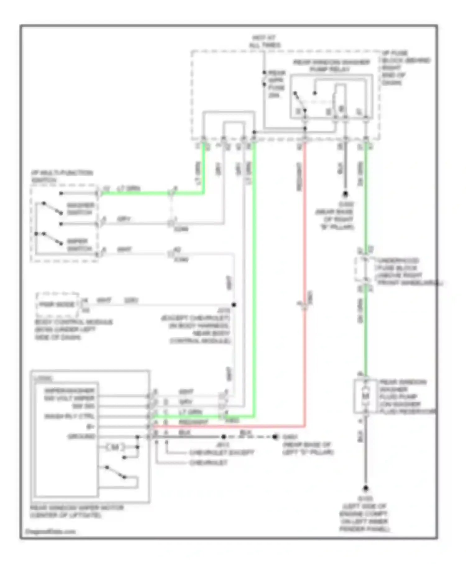Traverse Chevrolet I (2008-2012): Rear wiper/washer circuit