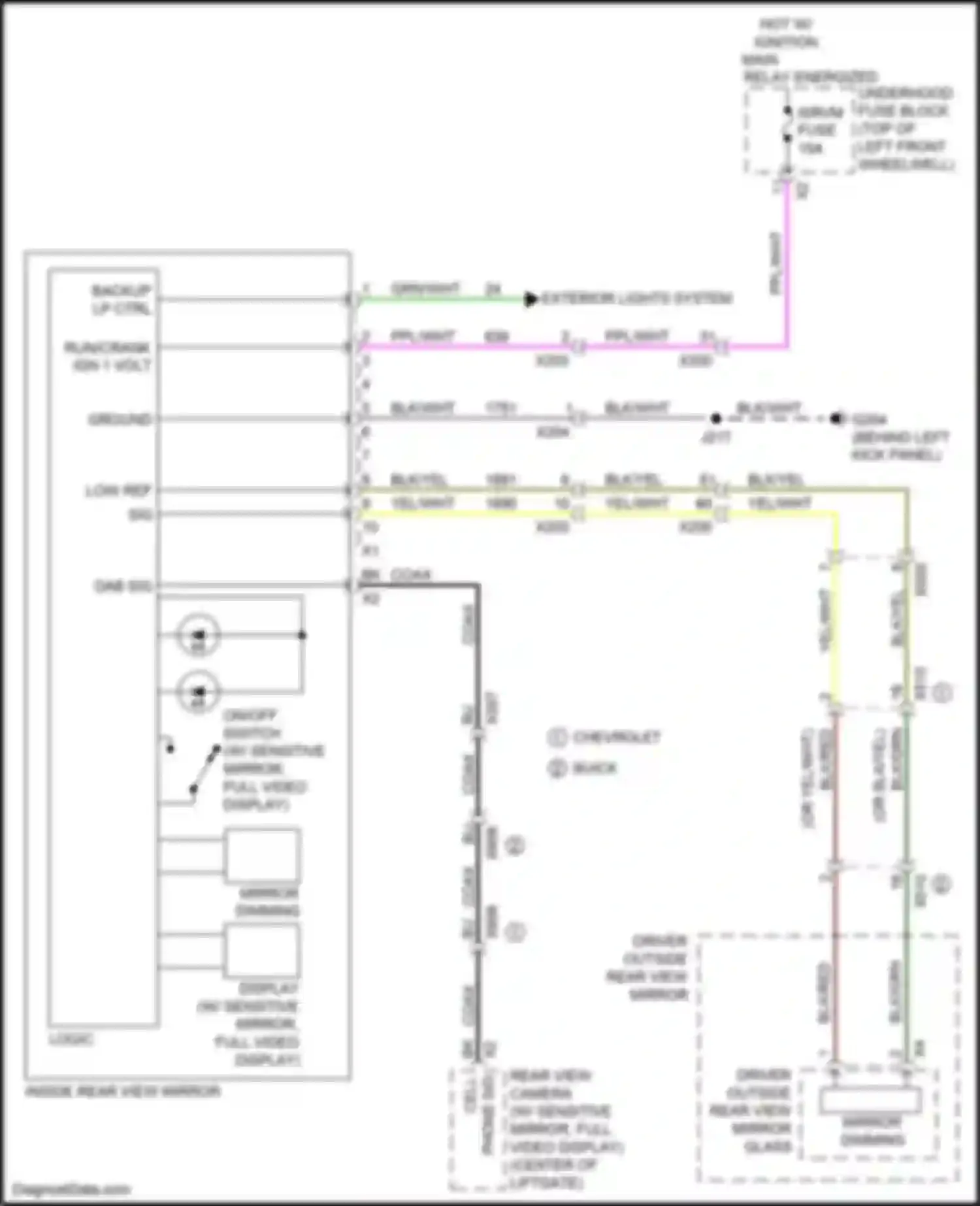 Wiring diagram driver outside rear- view mirror for Chevrolet Traverse II (2017-2021) (2 of 6)