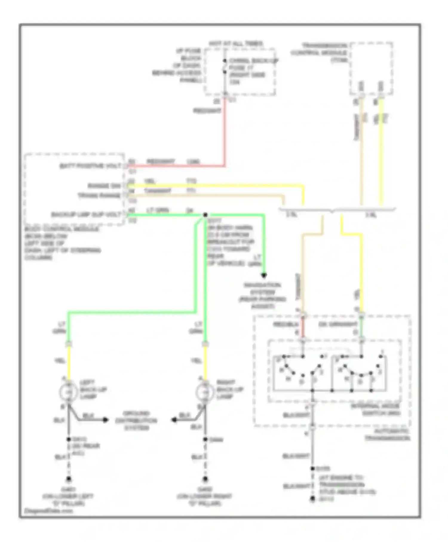 Wiring diagram left back-up lamp for Chevrolet Uplander I (2004-2008) (1 of 2)
