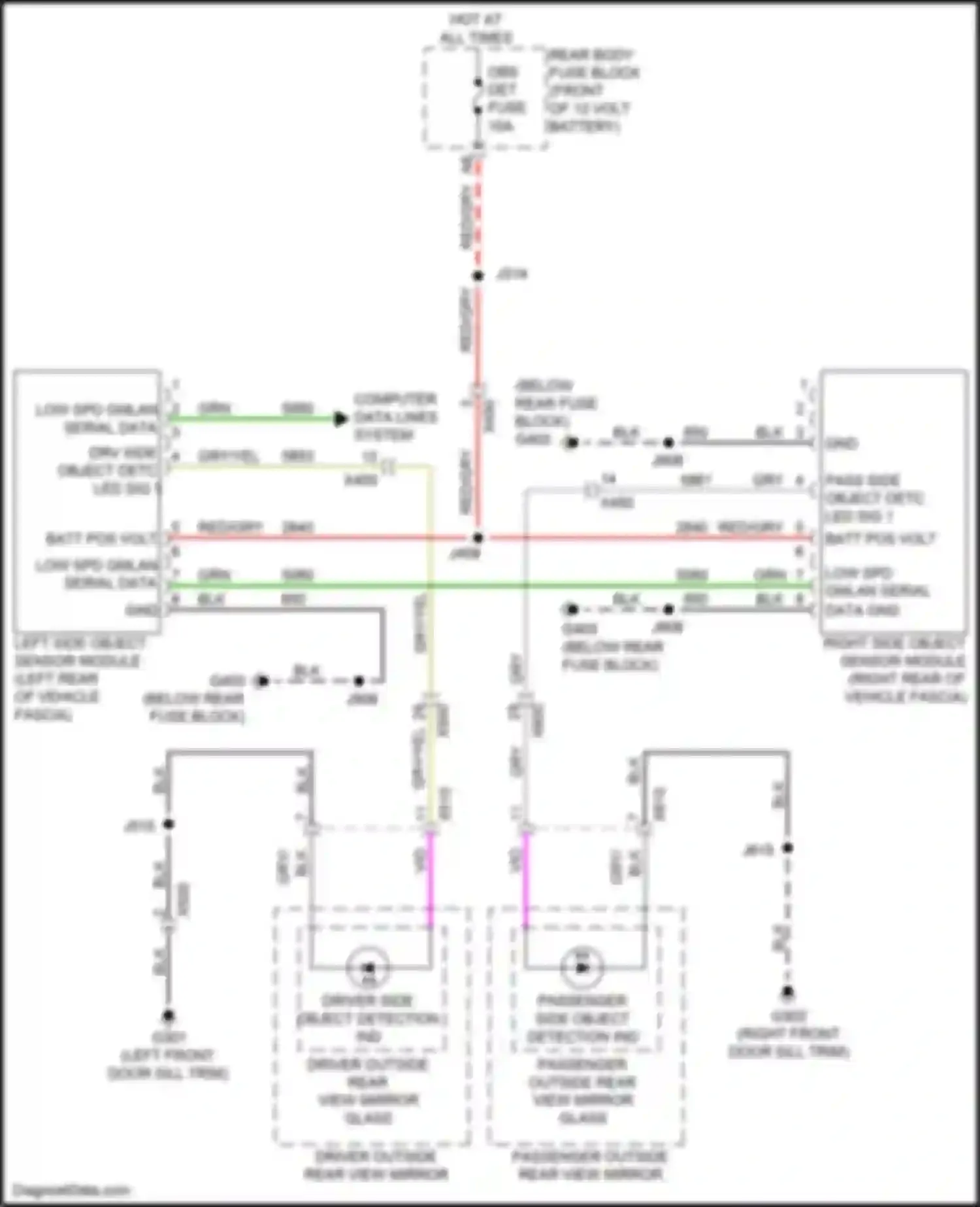 Wiring diagram passenger outside rear view mirror for Chevrolet Volt II (2015-2019) (1 of 4)