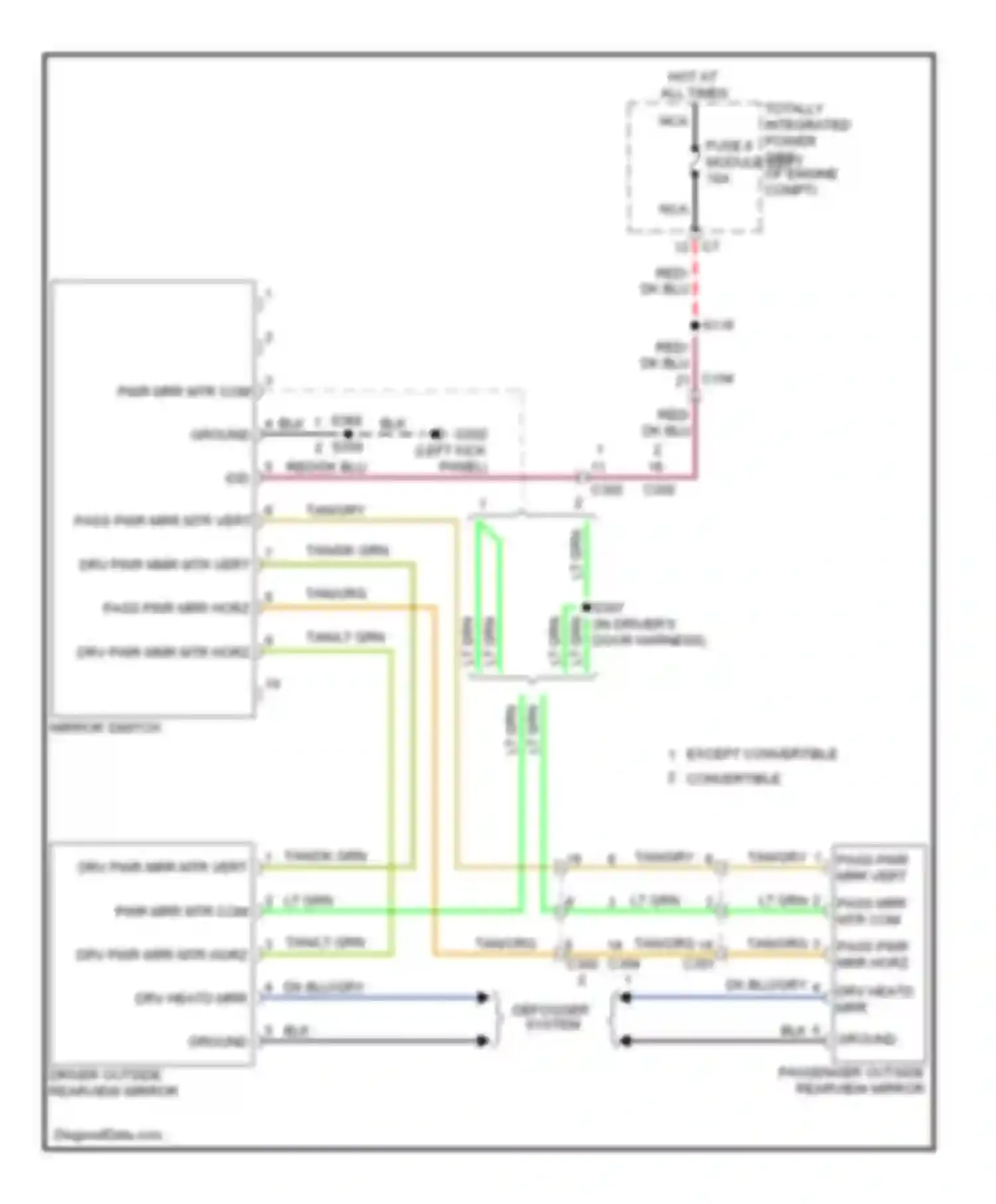 200 Chrysler I (2010-2014): Power mirrors circuit