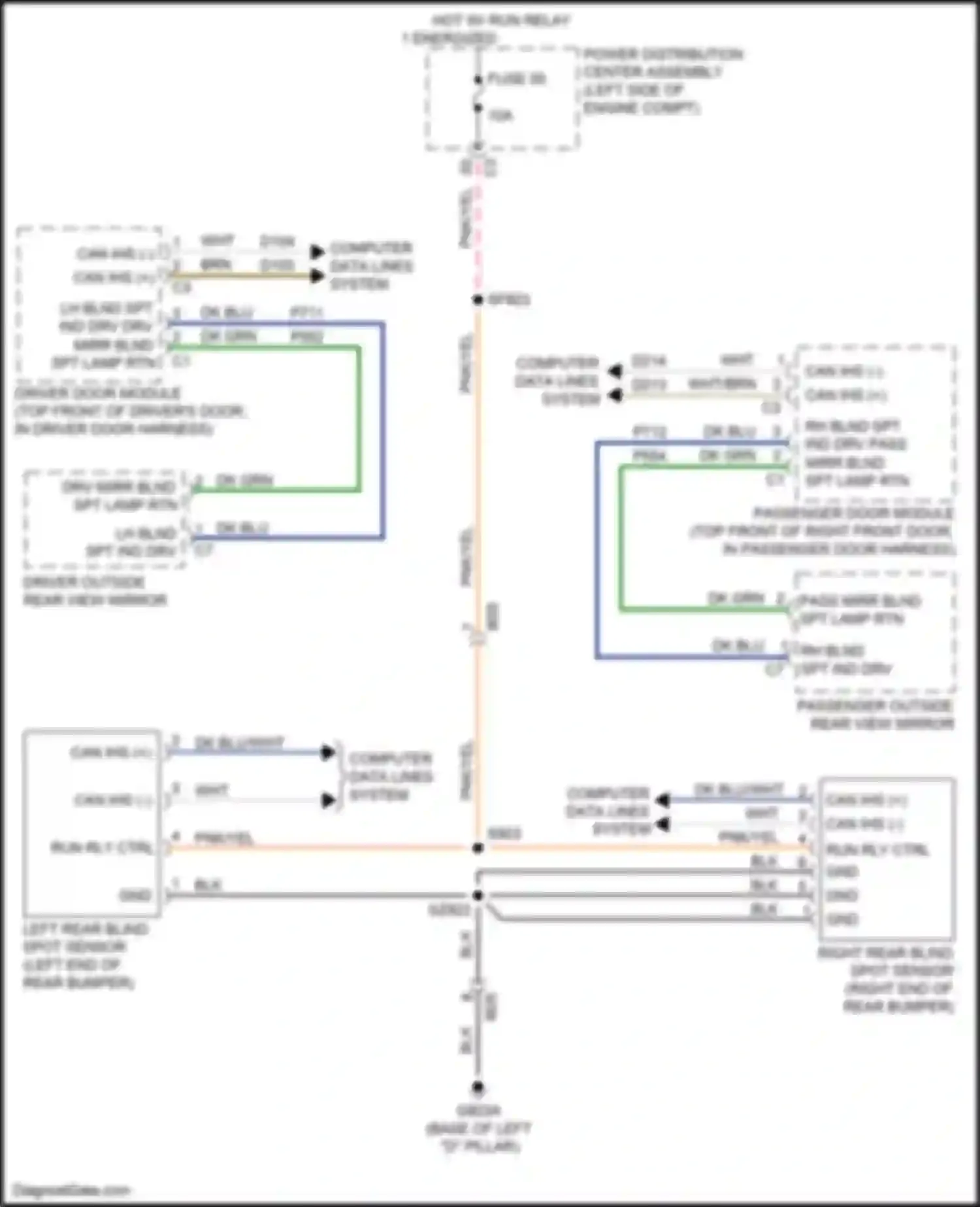Wiring diagram left rear blind-spot sensor for Chrysler 200 II (2014-2016)