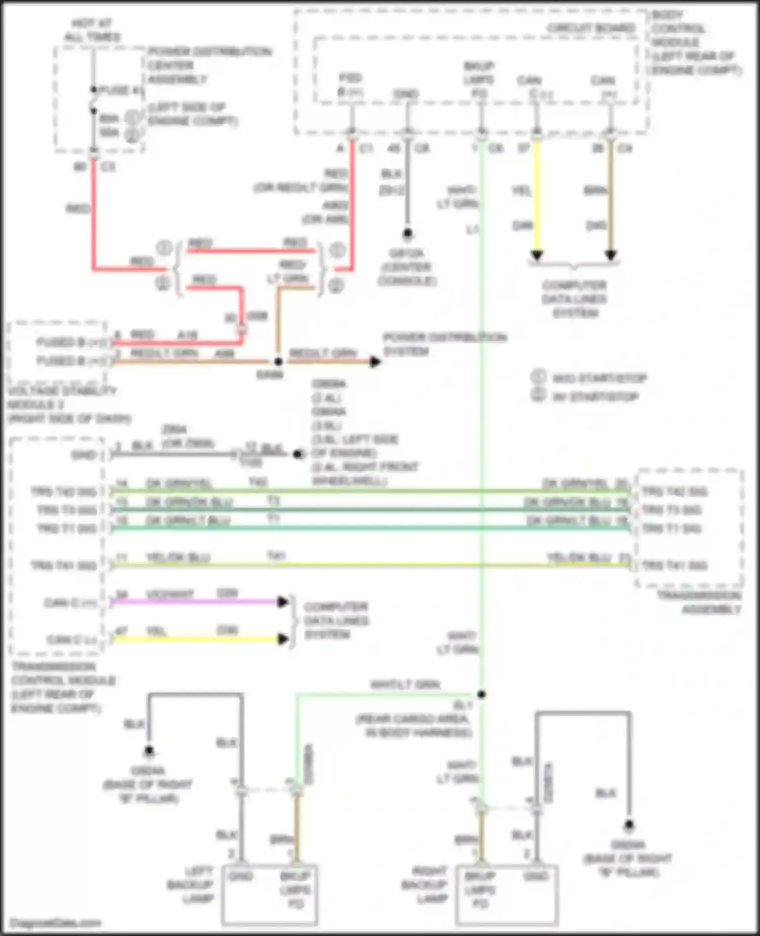Wiring diagram left backup lamp for Chrysler 200 II (2014-2016)