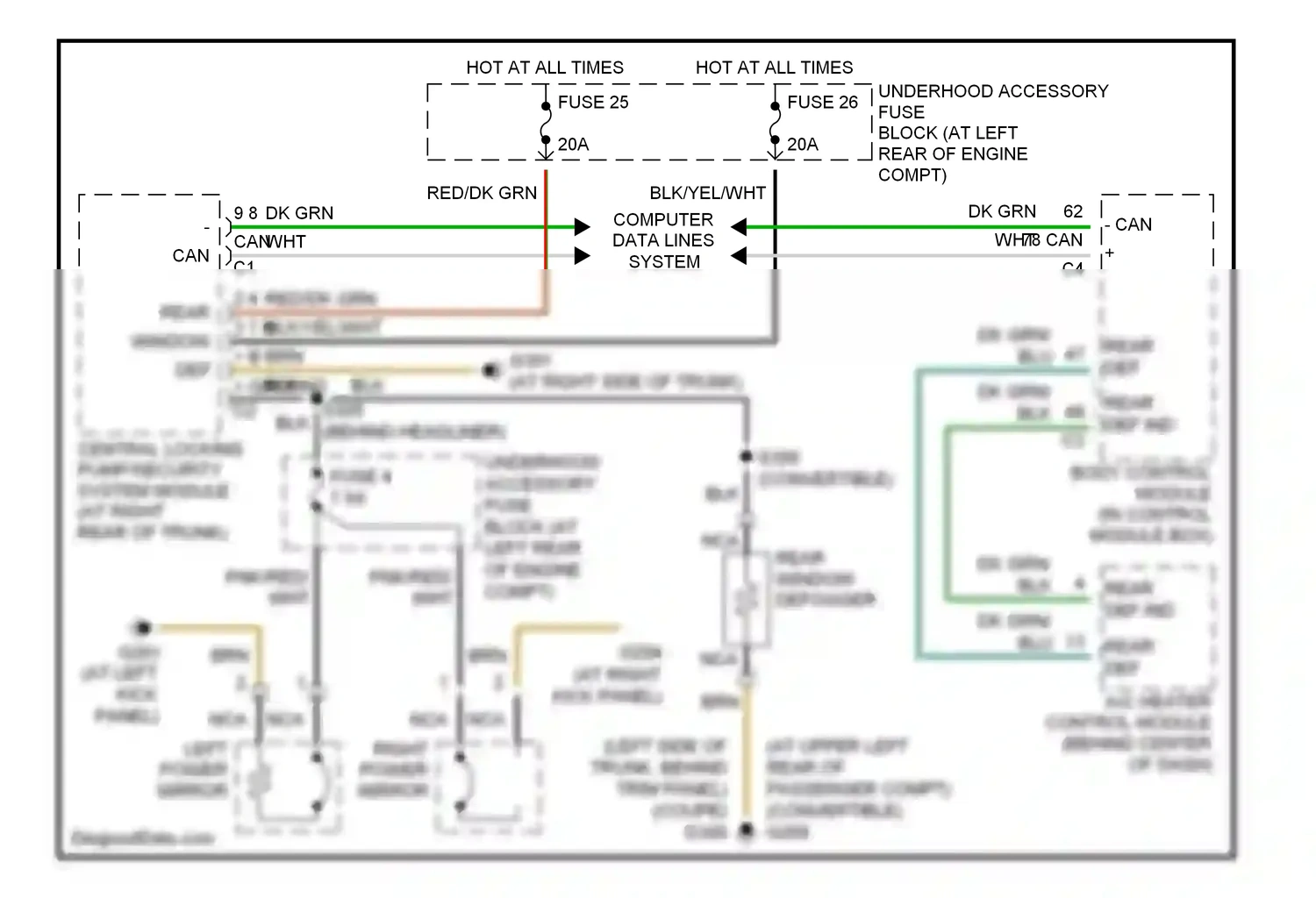 Chrysler Crossfire I (2003-2007) central locking pump/security system module (at right rear of trunk) wiring diagram  (2 of 2)