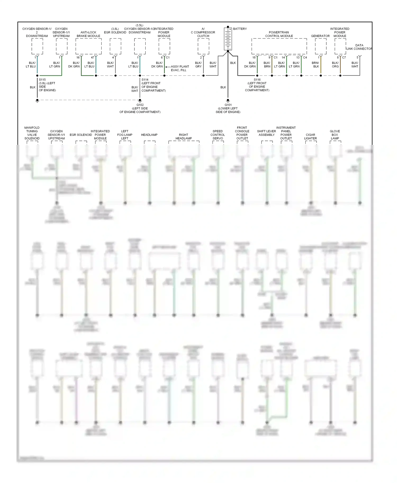 Chrysler Pacifica CS (2003-2008) (3.5l) oxygen sensor-1/2 downstream wiring diagram  (1 of 1)
