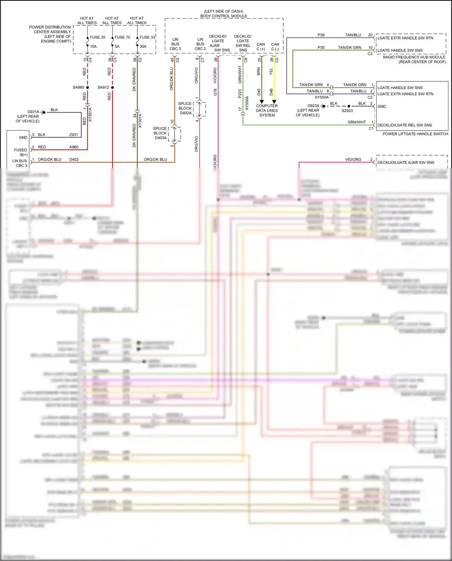 Chrysler Pacifica RU (2016-2020) power liftgate handle switch wiring diagram  (4 of 4)