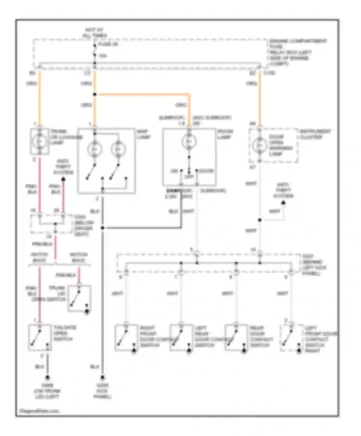 Nubira Daewoo II (1999-2003): Courtesy lamps circuit, except wagon