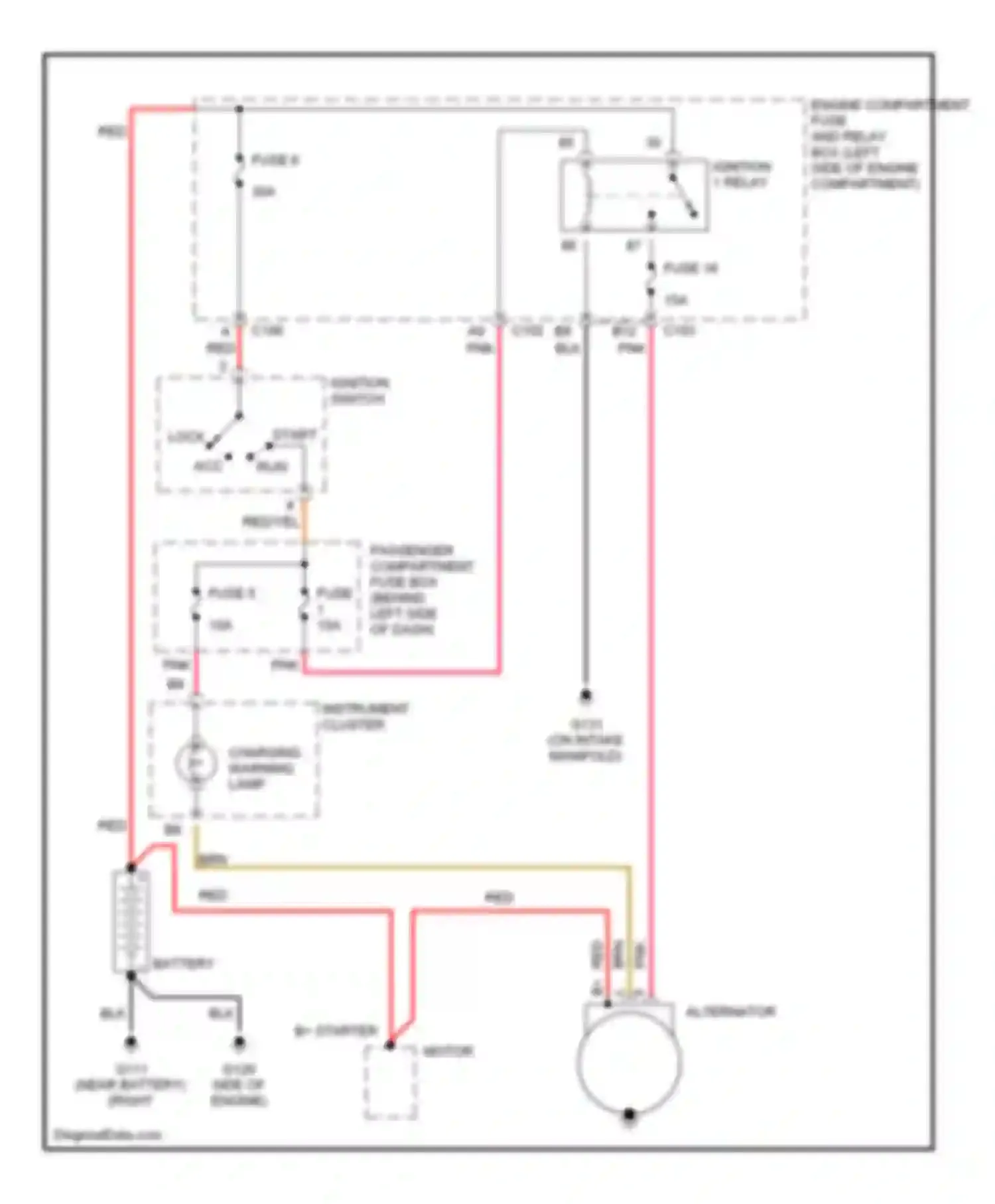 Wiring diagram charging warning lamp for Daewoo Nubira II (1999-2003) (1 of 1)