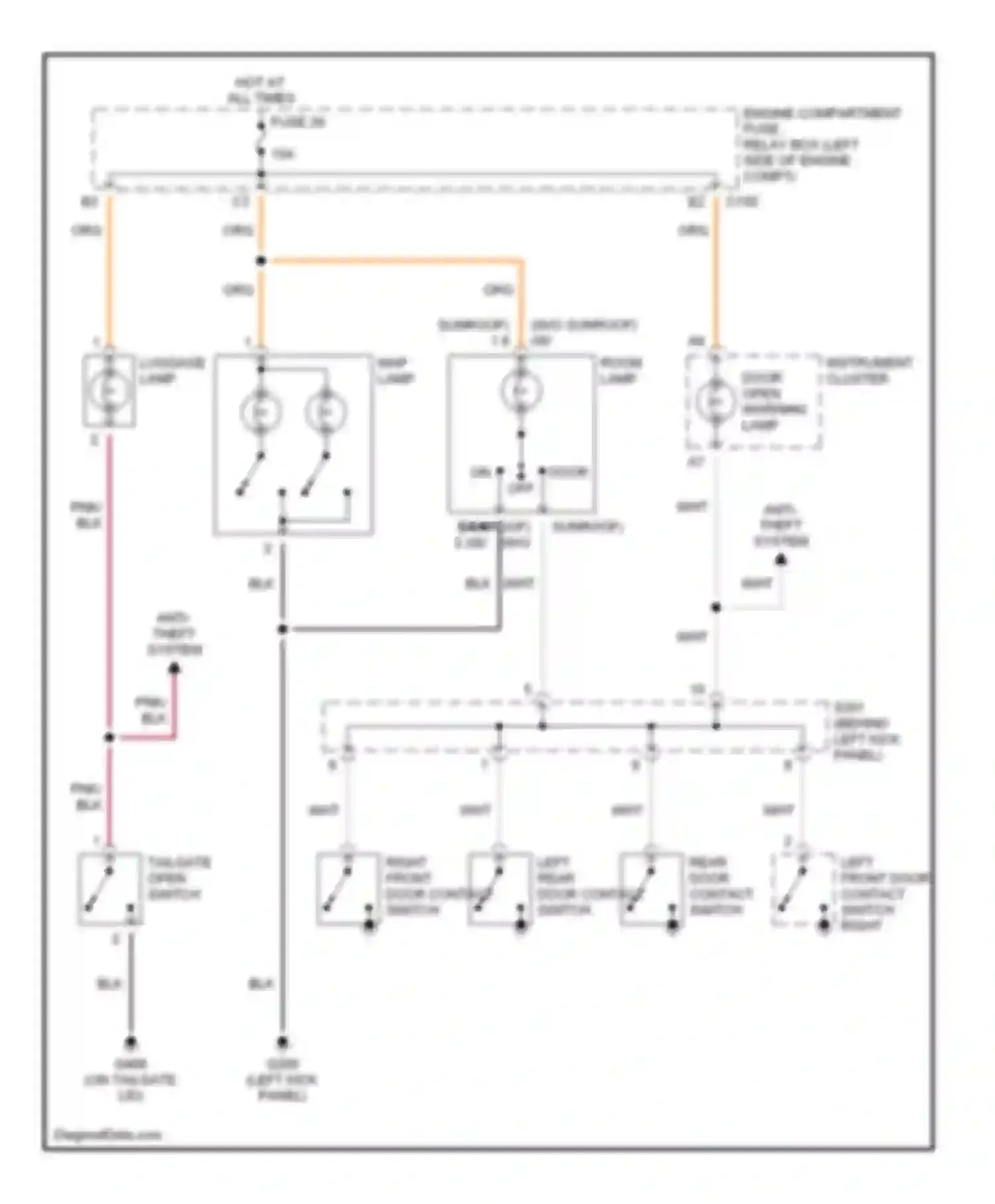 Wiring diagram tailgate open switch for Daewoo Nubira II (1999-2003) (2 of 2)