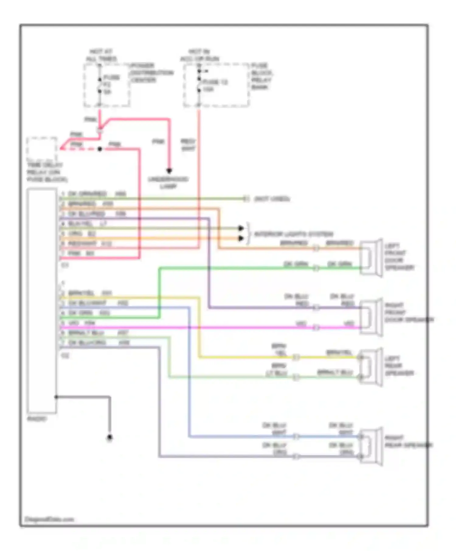 Cab & Chassis Dakota Dodge  (1989-1994): Radio circuits, 4 speaker system
