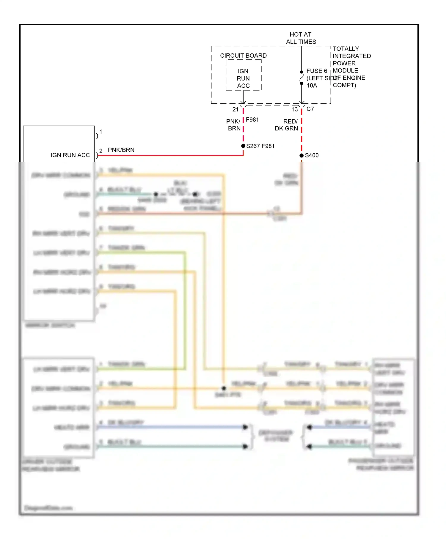 Dodge Caliber I facelift (2009-2013) mirror switch wiring diagram  (3 of 3)