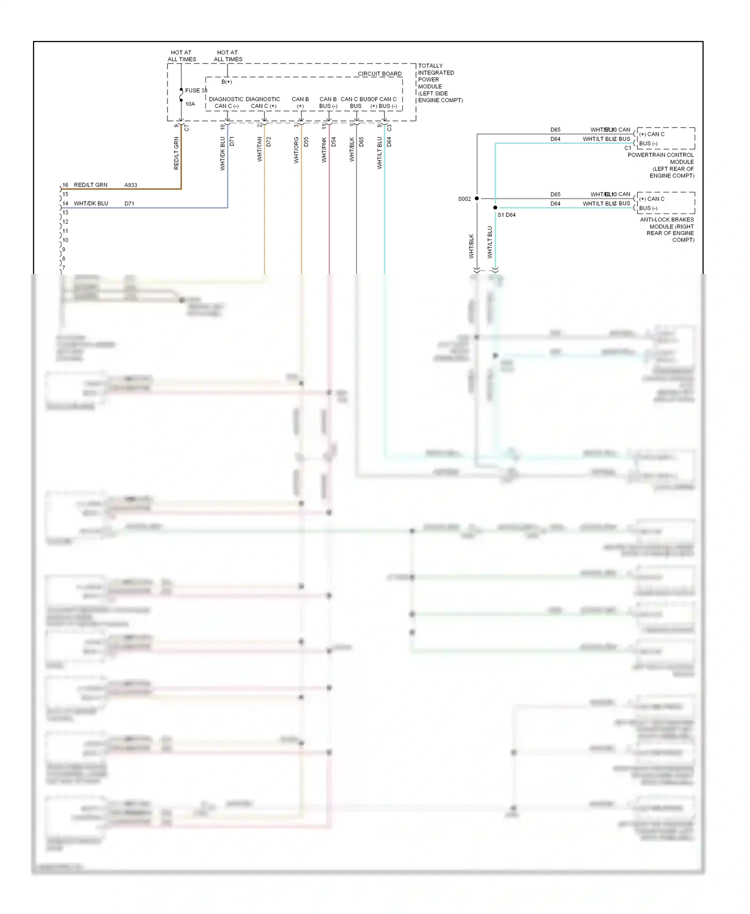 Dodge Caliber I facelift (2009-2013) occupant restraint controller module (under front of center console) wiring diagram  (1 of 2)