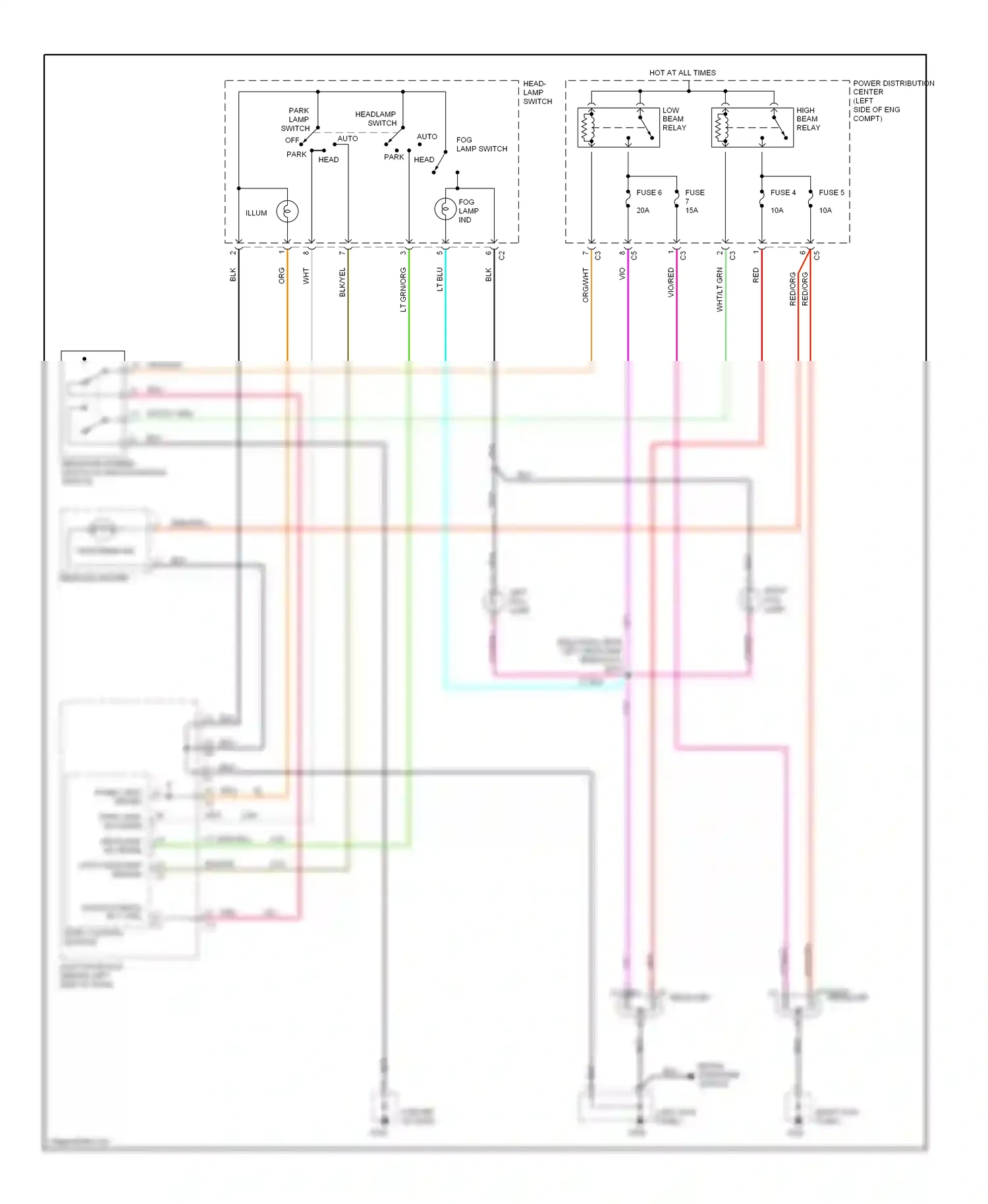 Dodge Caravan III (1995-2000) headlamp dimmer switch (in multi-function switch) wiring diagram  (2 of 2)