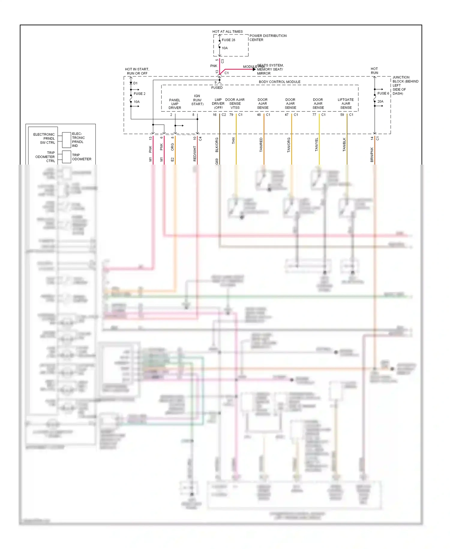 Dodge Caravan III (1995-2000) (right kick panel) wiring diagram  (8 of 11)