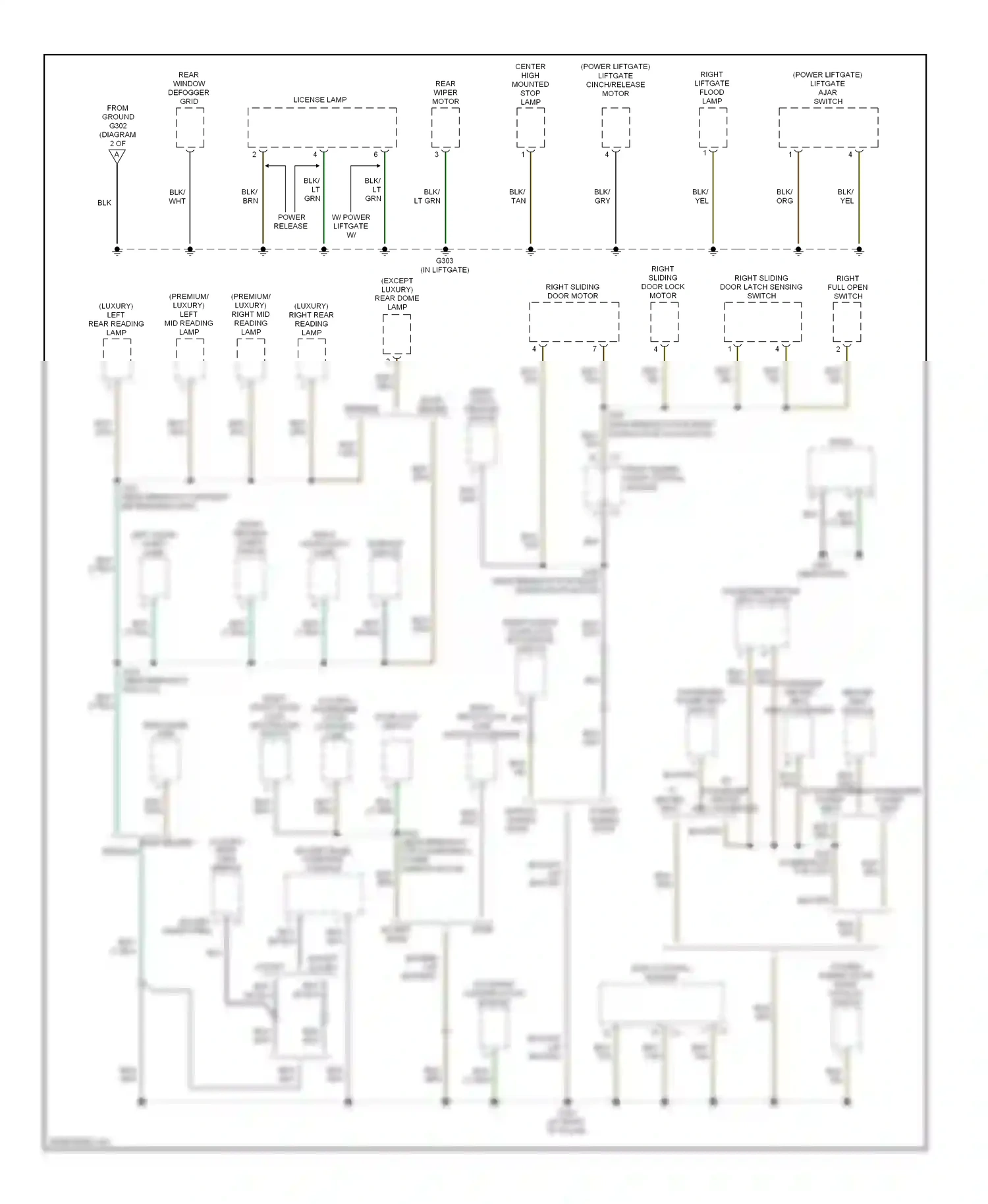 Dodge Caravan IV (2000-2007) (except base) overhead console wiring diagram  (1 of 1)