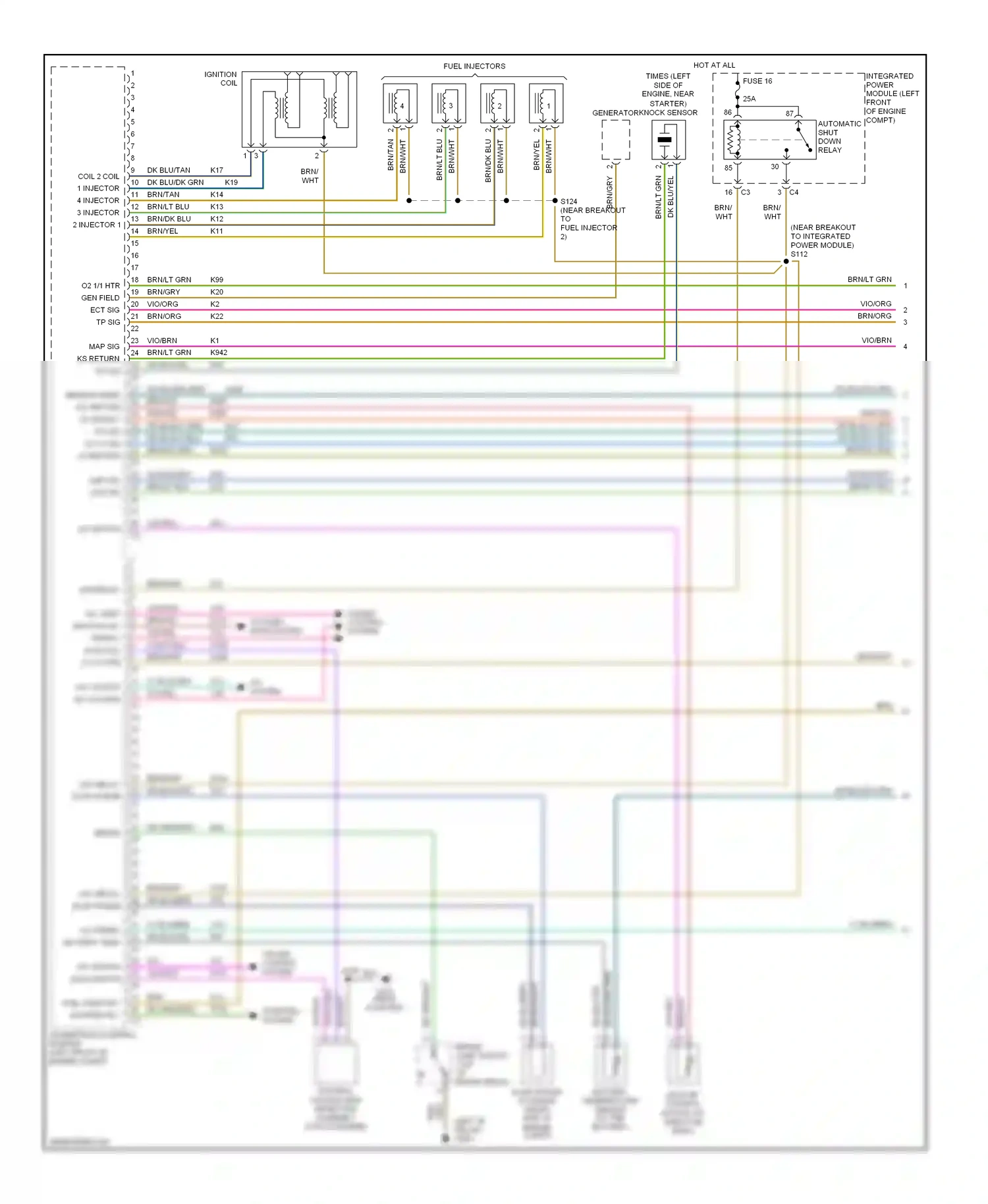 Dodge Caravan IV (2000-2007) powertrain control module (left front of engine compt) wiring diagram  (2 of 9)