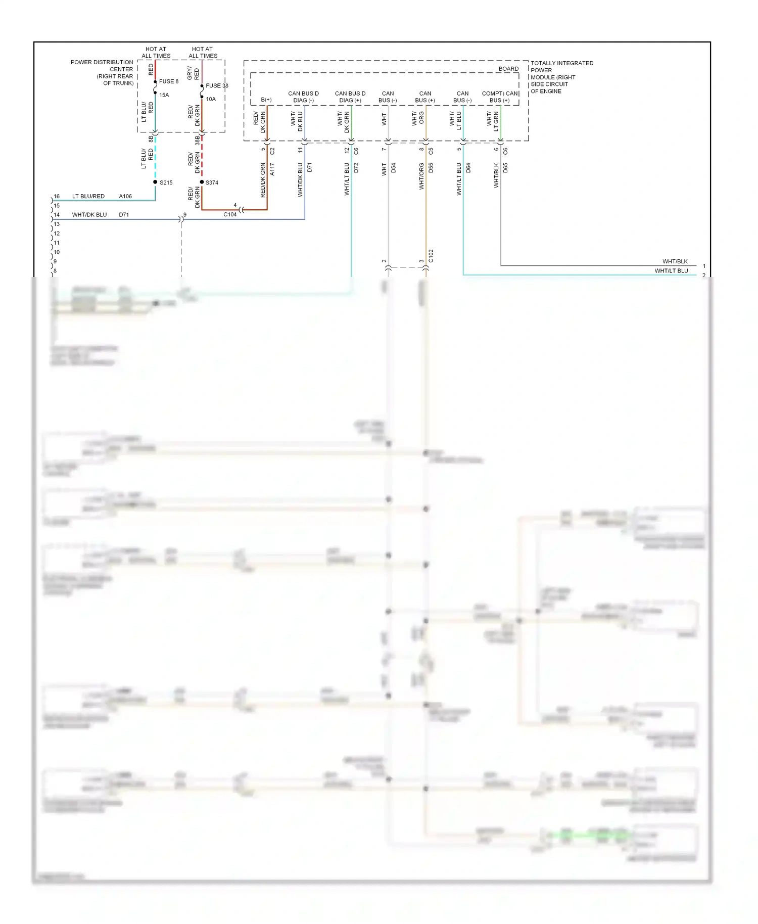 Dodge Challenger III facelift (2010-2014) electronic overhead module (overhead console) wiring diagram  (1 of 2)