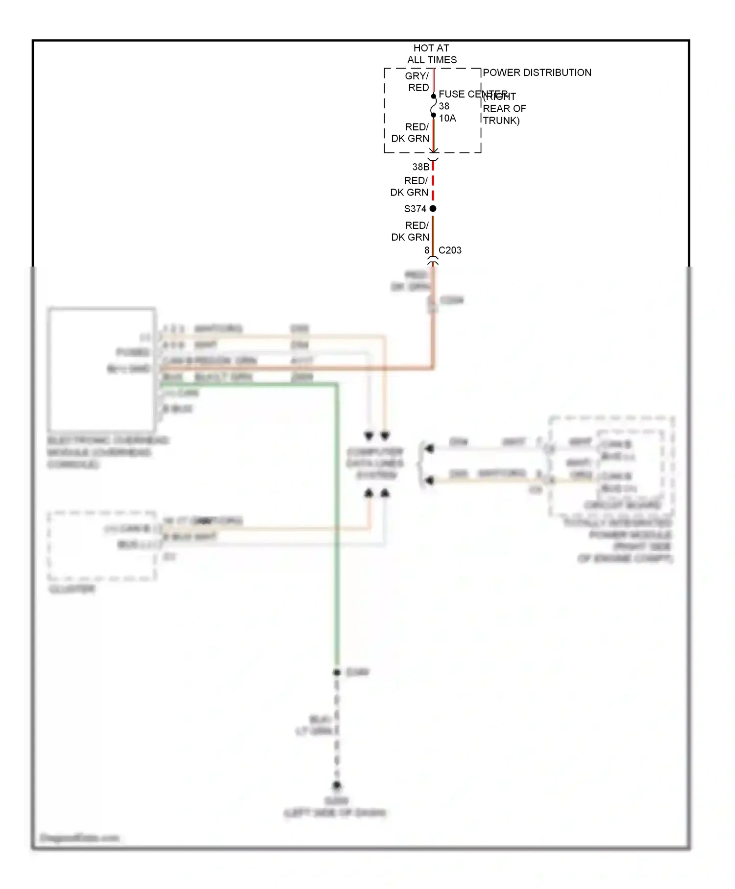Dodge Challenger III facelift (2010-2014) electronic overhead module (overhead console) wiring diagram  (2 of 2)