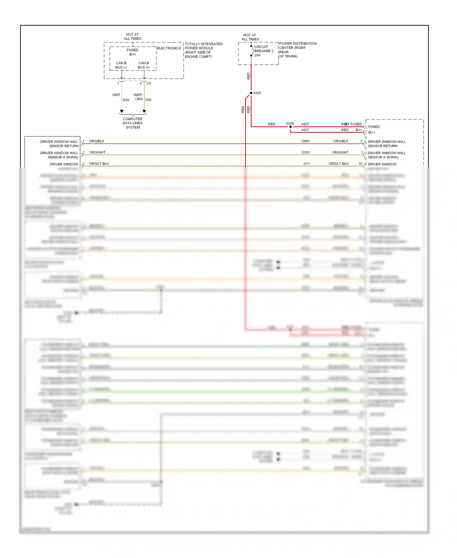Dodge Challenger III (2008-2010) driver window hall sensor return wiring diagram  (1 of 1)
