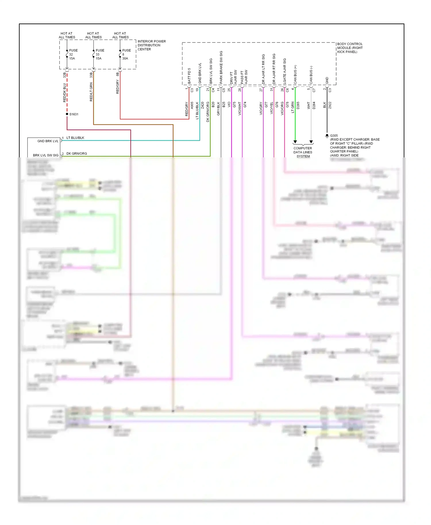Dodge Charger VI (2010-2014) keyless ignition node module wiring diagram  (1 of 2)