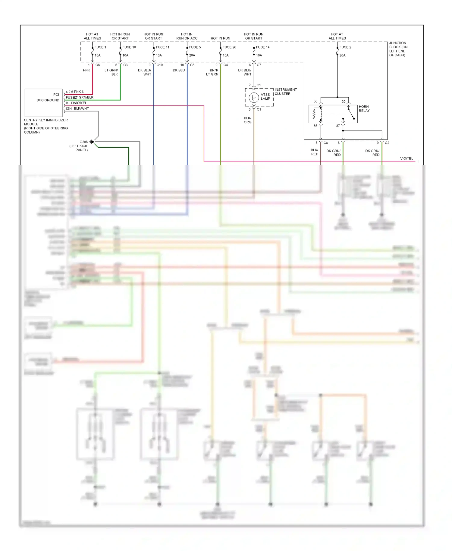 Dodge Dakota II (1997-2004) central timer module (left kick panel) wiring diagram  (1 of 7)