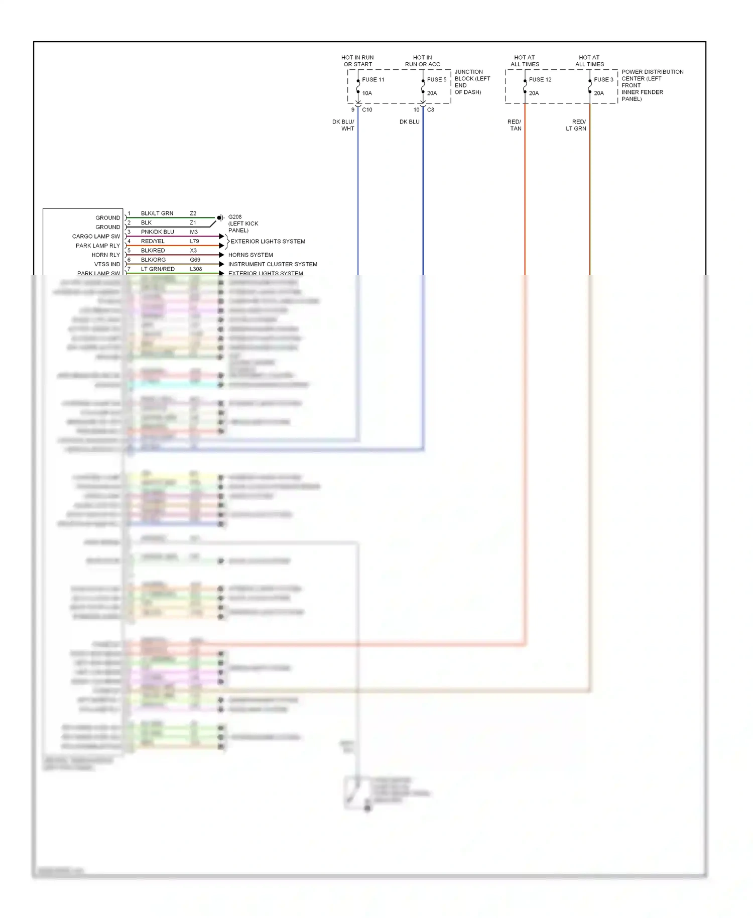 Dodge Dakota II (1997-2004) central timer module (left kick panel) wiring diagram  (2 of 7)