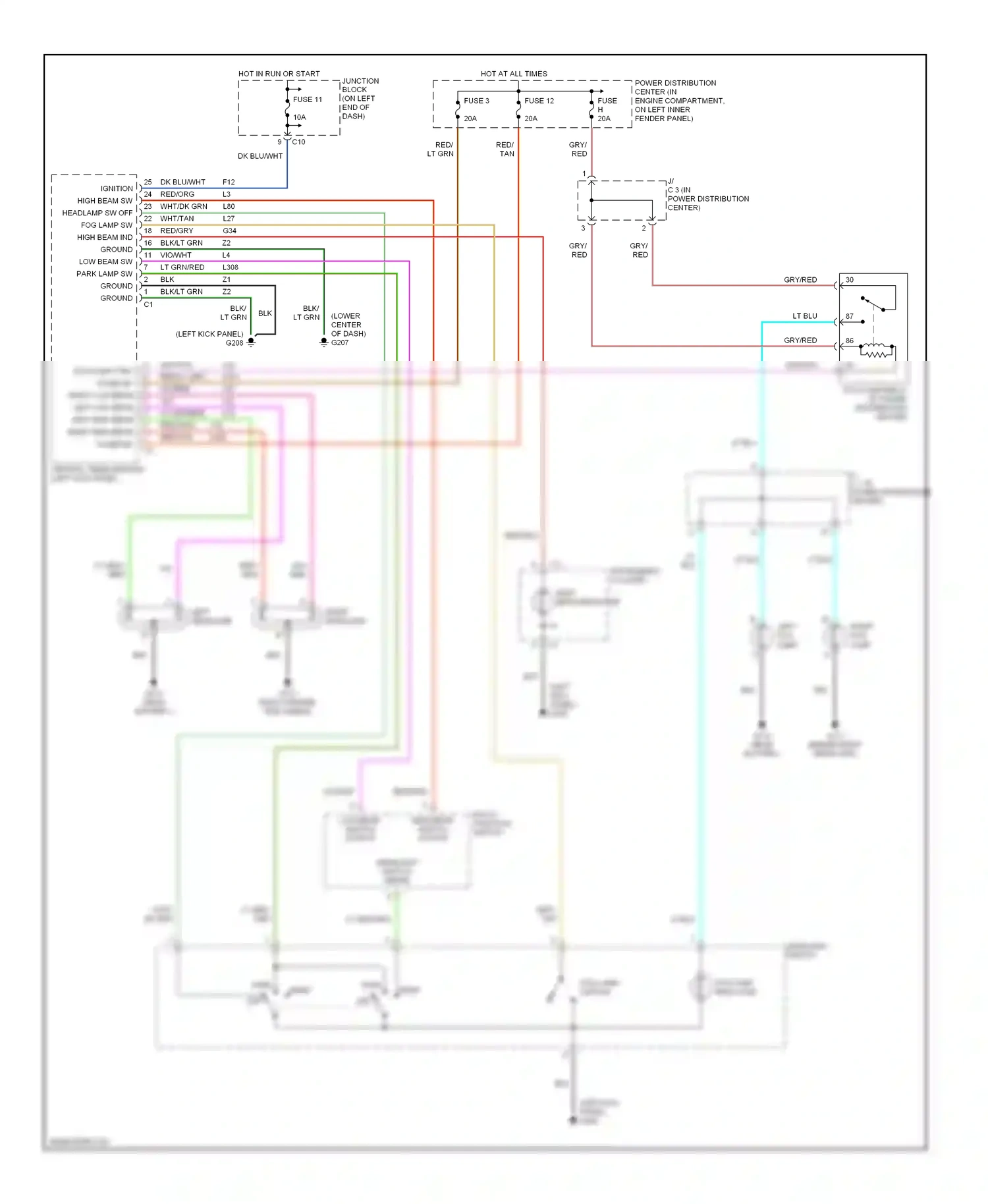 Dodge Dakota II (1997-2004) multi- function switch high beam switch output wiring diagram  (1 of 1)