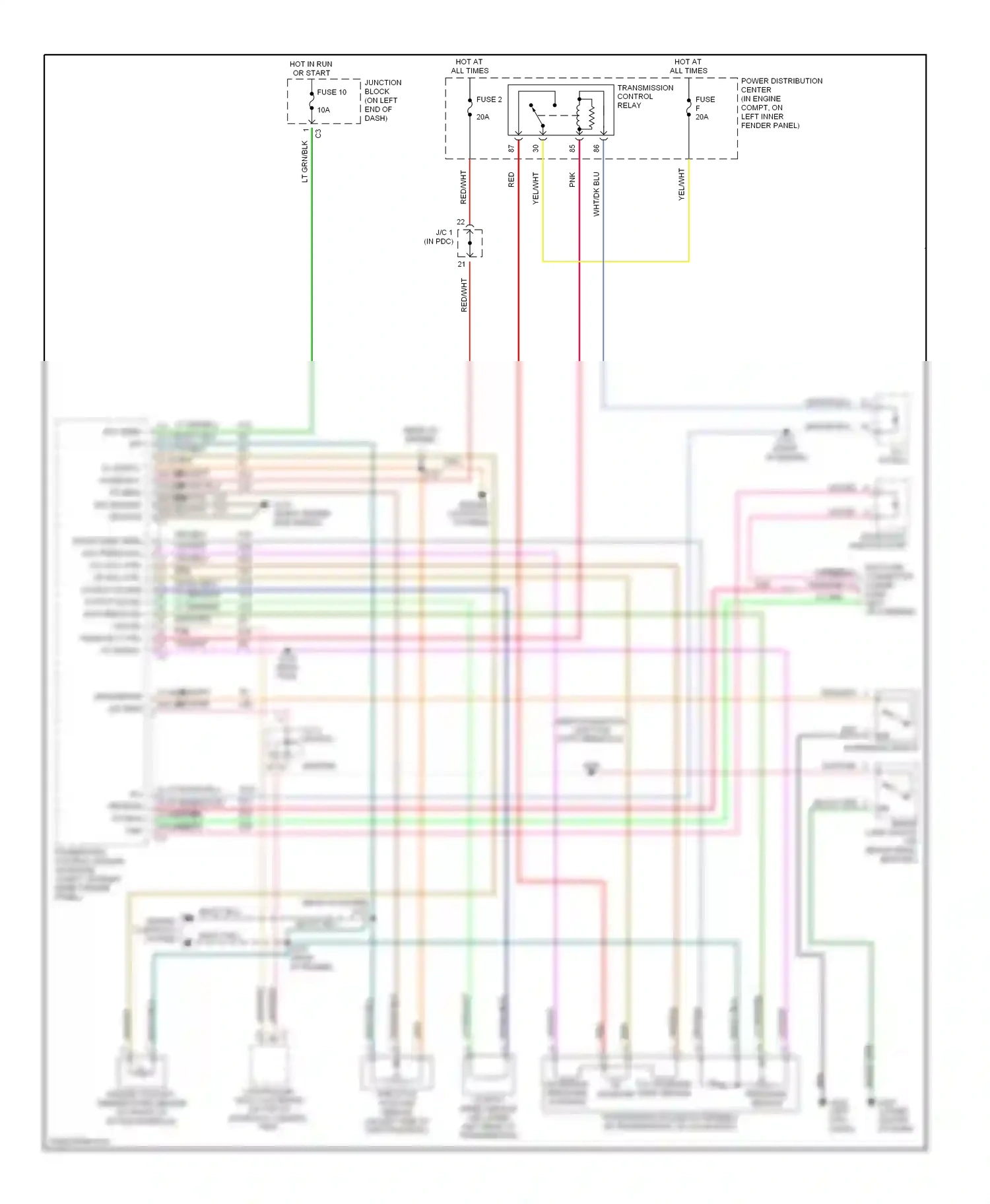 Dodge Dakota II (1997-2004) powertrain control module (in engine compt, on right inner fender panel) wiring diagram  (11 of 19)
