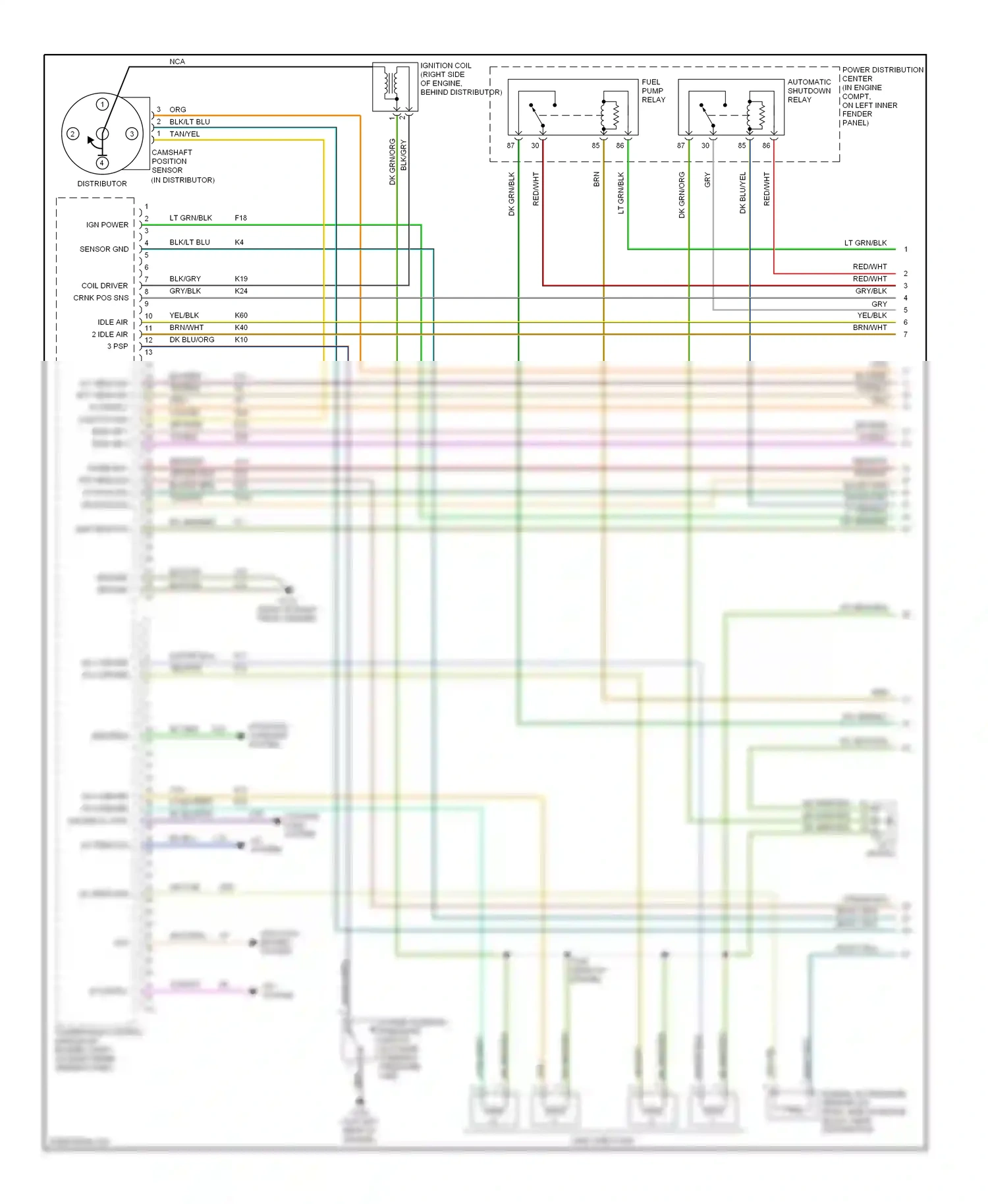 Dodge Dakota II (1997-2004) powertrain control module (in engine compt, on right inner fender panel) wiring diagram  (3 of 19)
