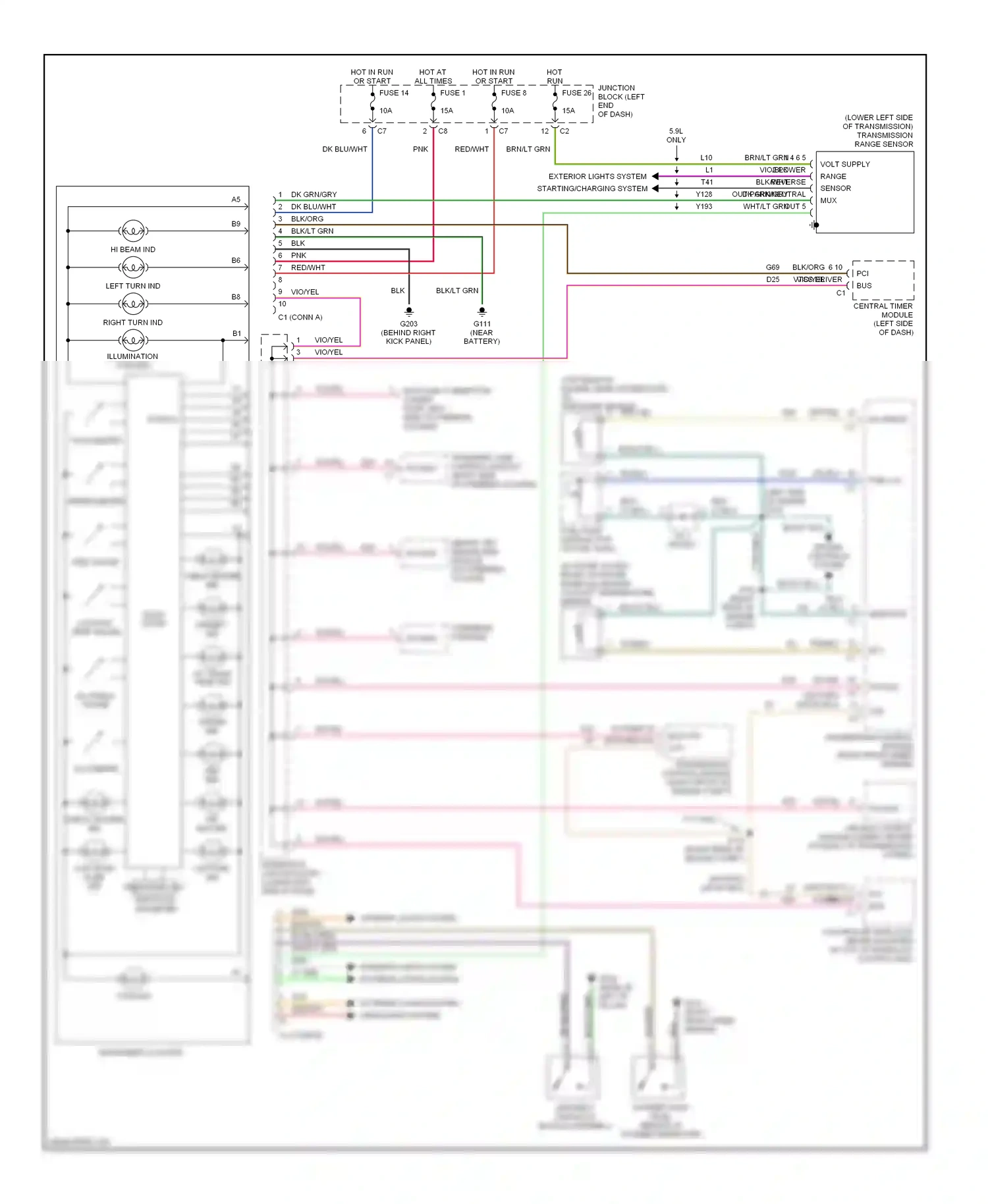 Dodge Durango I (1997-2003) (behind right kick panel) wiring diagram  (2 of 4)