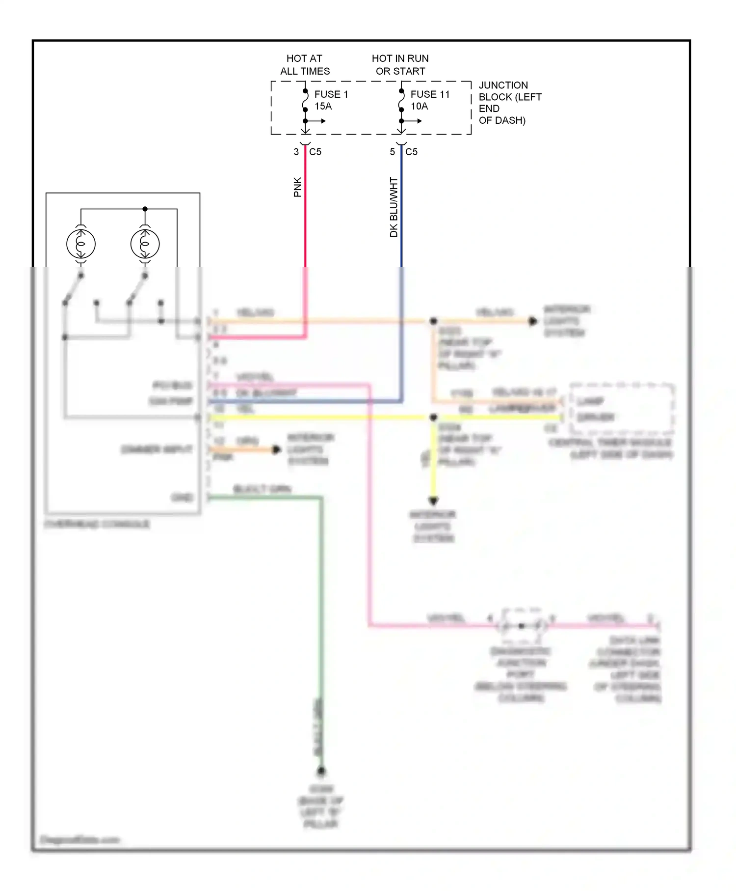 Dodge Durango I (1997-2003) central timer module (left side of dash) wiring diagram  (2 of 3)