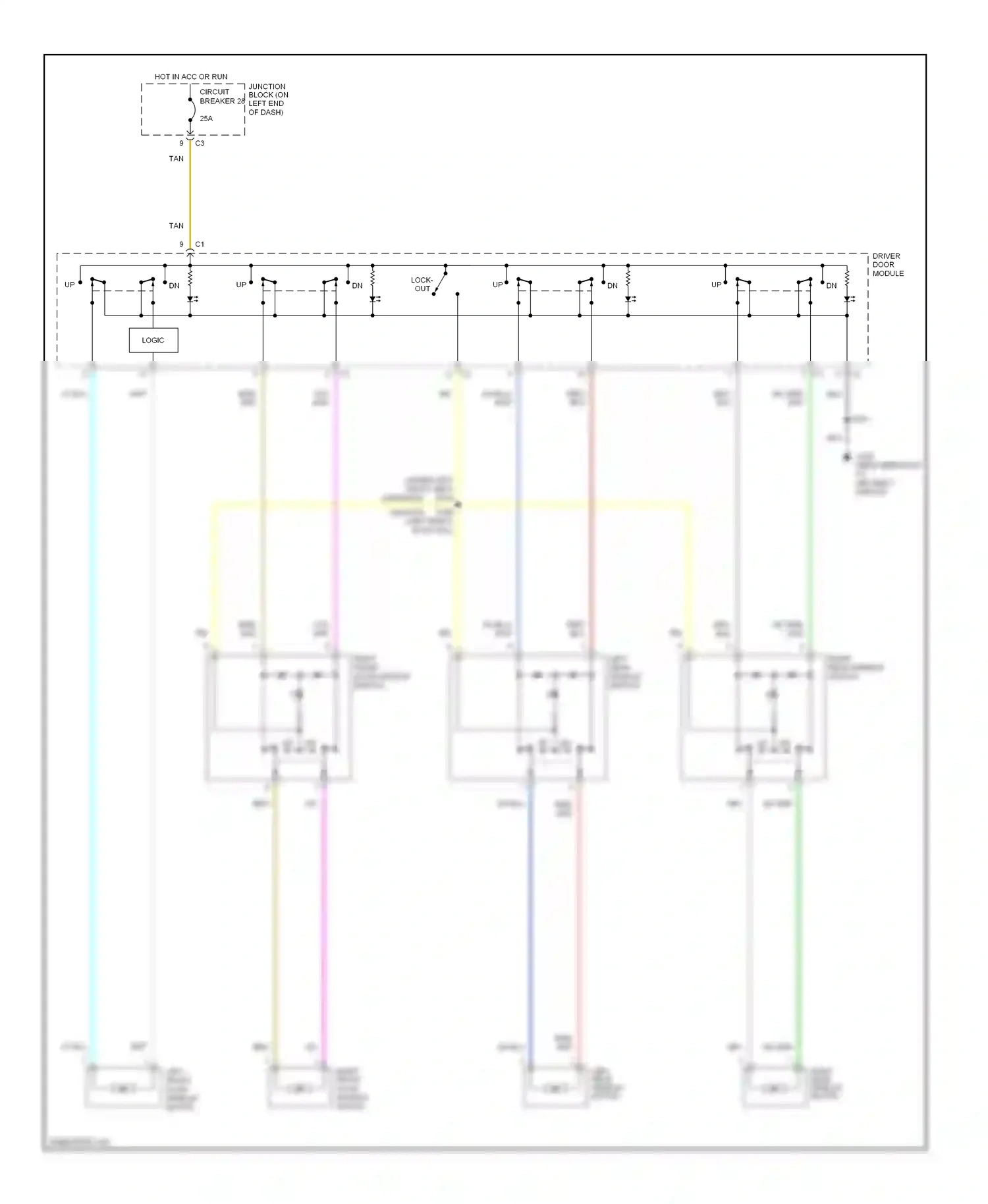 Dodge Durango I (1997-2003) left rear window switch wiring diagram  (1 of 1)