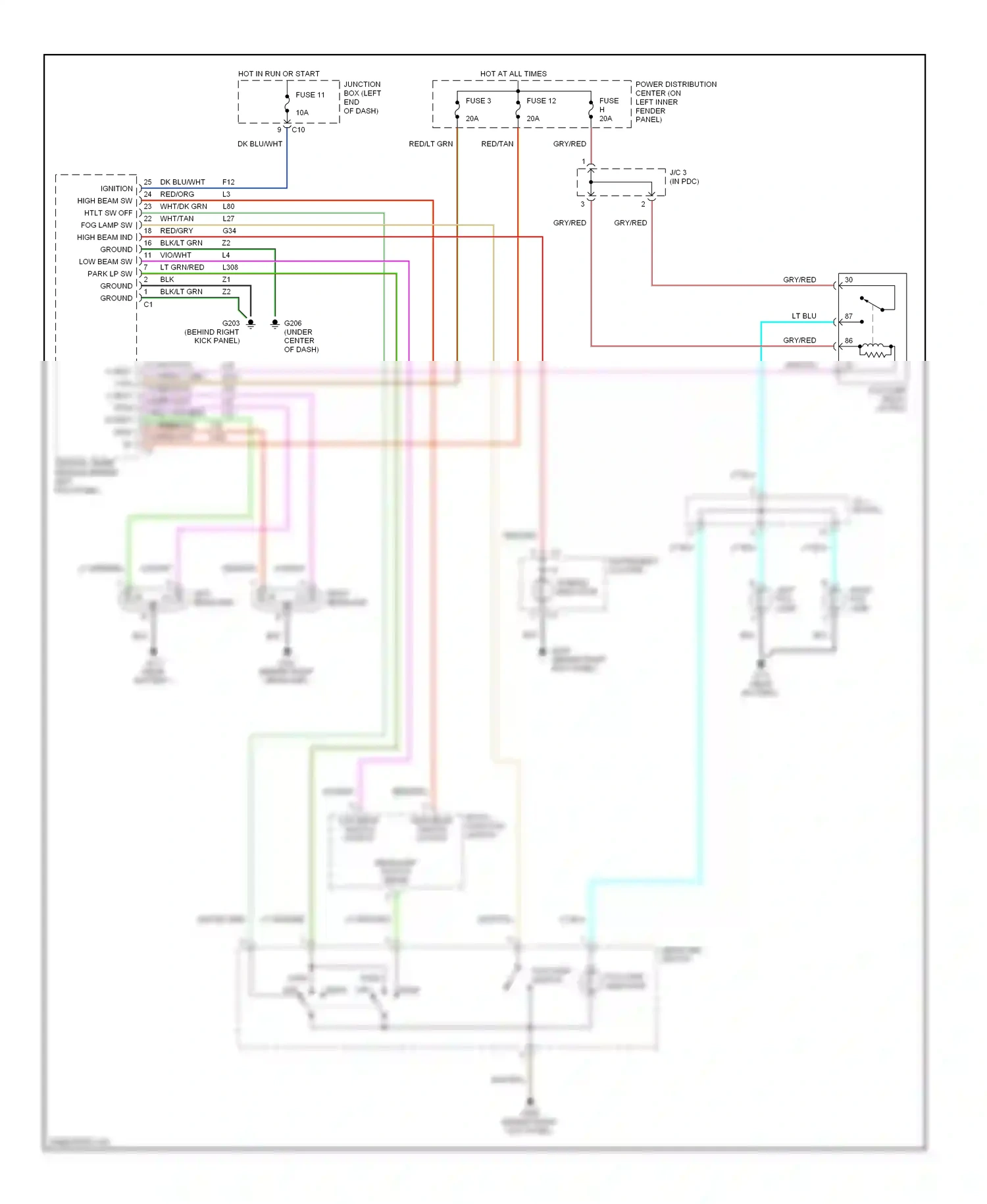 Dodge Durango I (1997-2003) low beam switch output wiring diagram  (1 of 1)