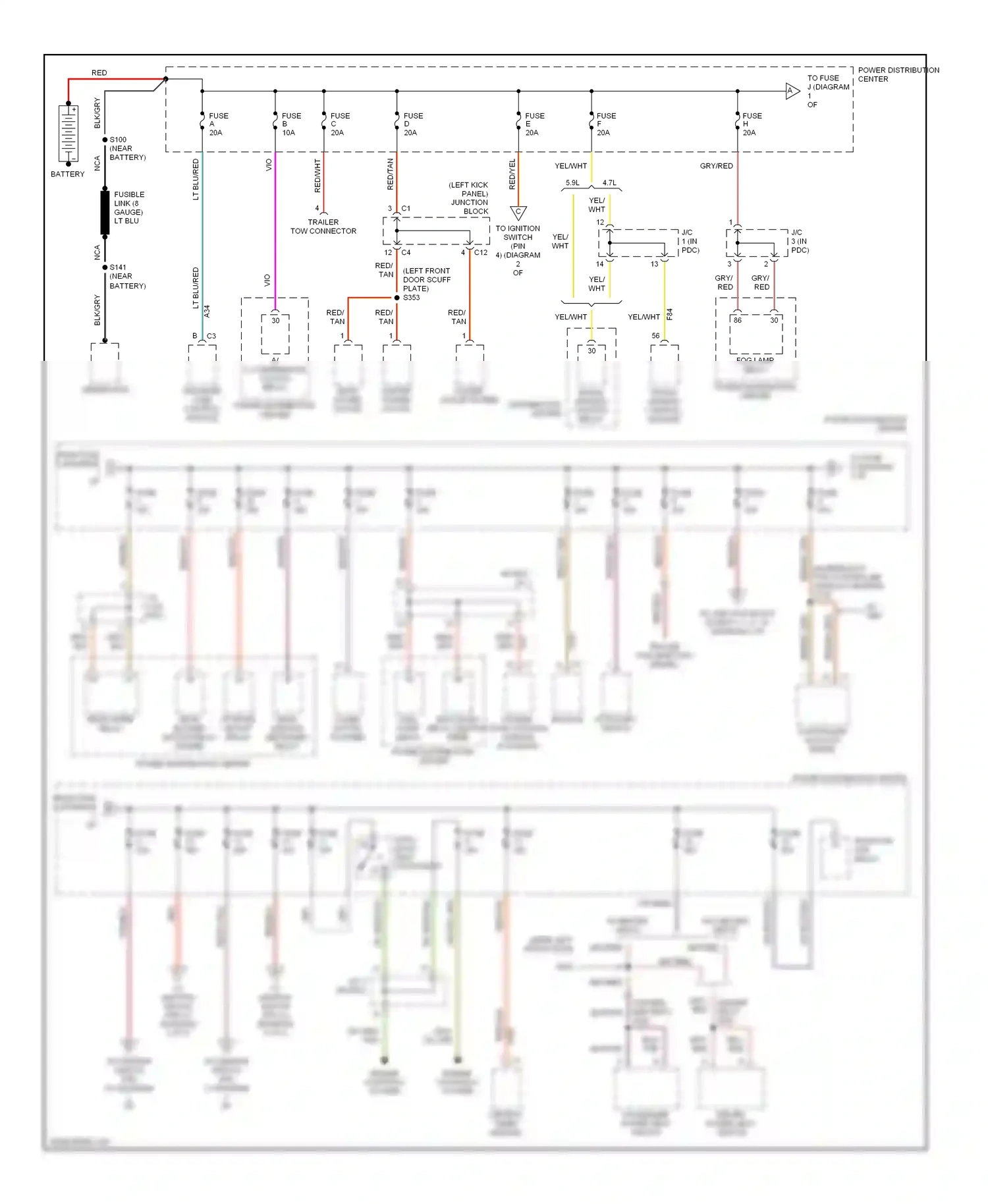 Dodge Durango I (1997-2003) stoplight switch wiring diagram  (1 of 1)