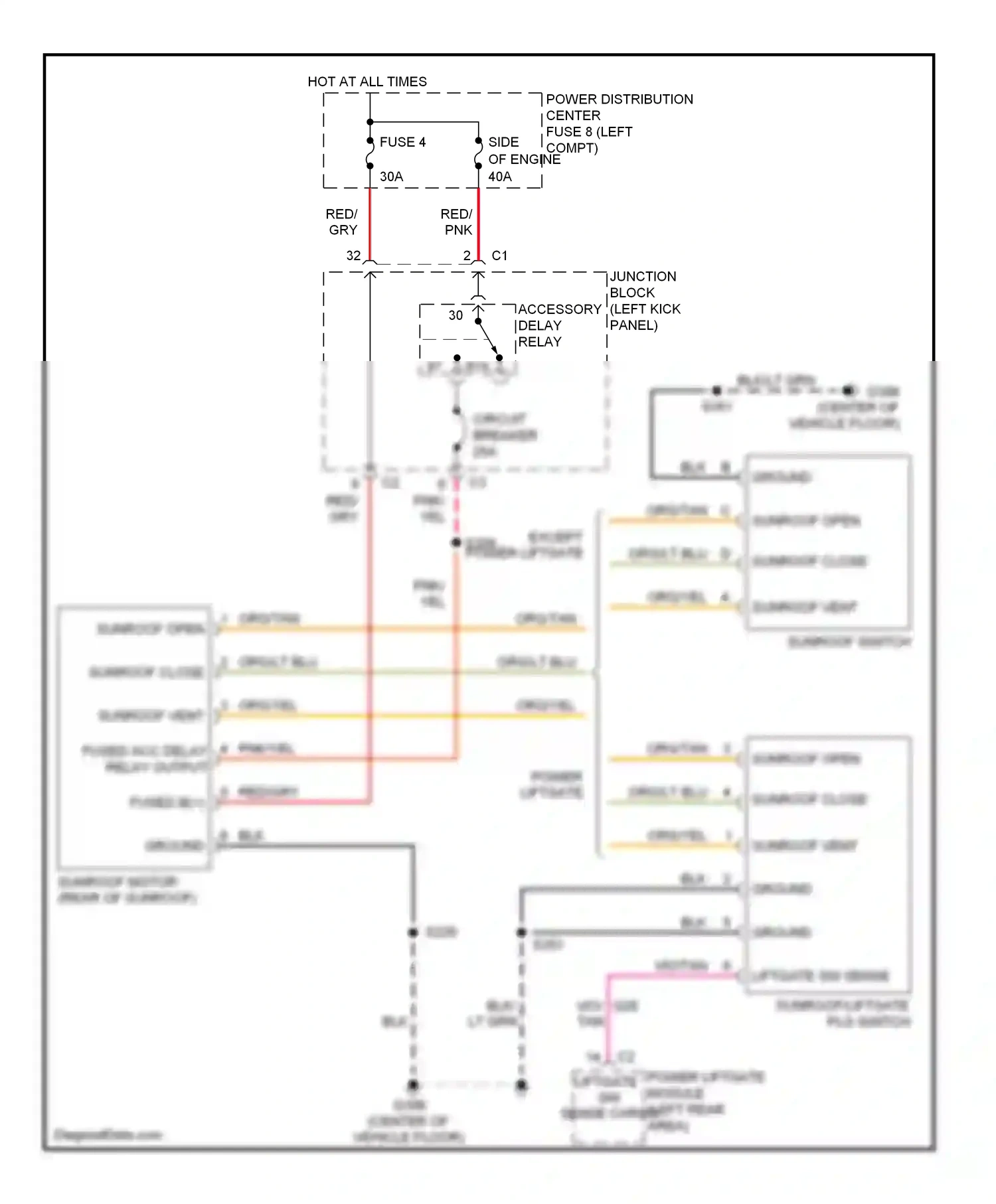 Dodge Durango II facelift (2006-2009) junction block (left kick accessory panel) delay relay wiring diagram  (1 of 1)