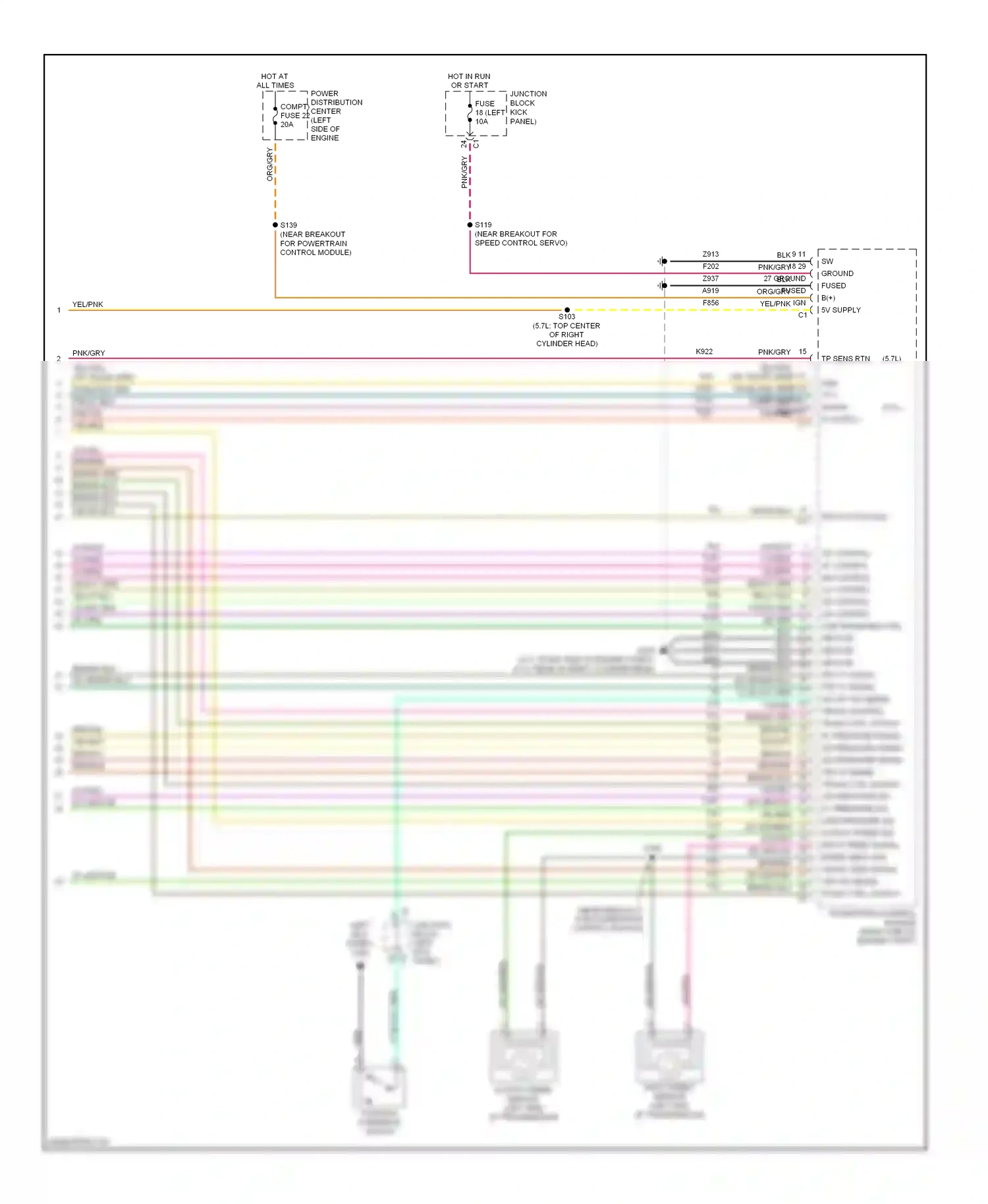Dodge Durango II facelift (2006-2009) junction block (left kick panel) wiring diagram  (41 of 43)