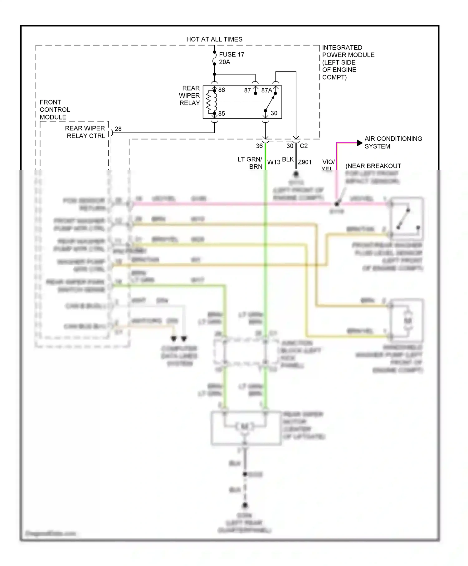 Dodge Durango II facelift (2006-2009) junction block (left kick panel) wiring diagram  (42 of 43)