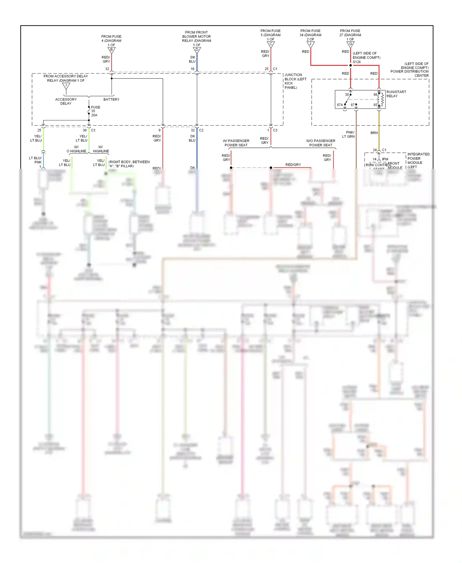 Dodge Durango II facelift (2006-2009) junction block (left kick panel) wiring diagram  (26 of 43)