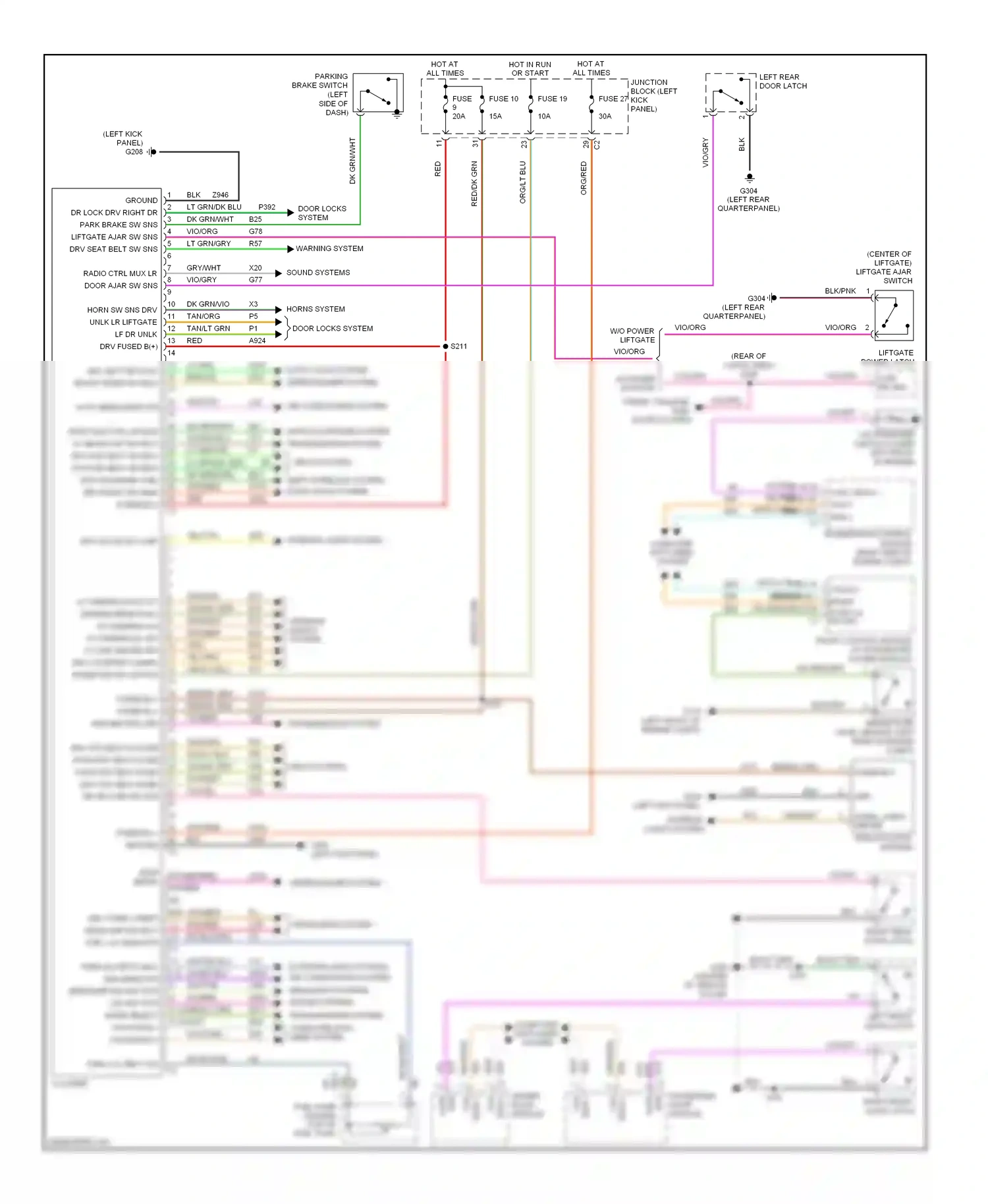 Dodge Durango II facelift (2006-2009) junction block (left kick panel) wiring diagram  (23 of 43)
