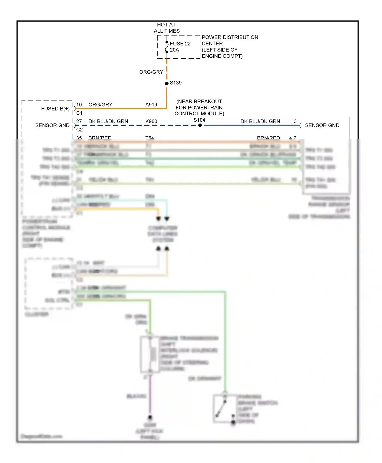 Dodge Durango II facelift (2006-2009) powertrain control module (right side of engine compt) wiring diagram  (11 of 23)