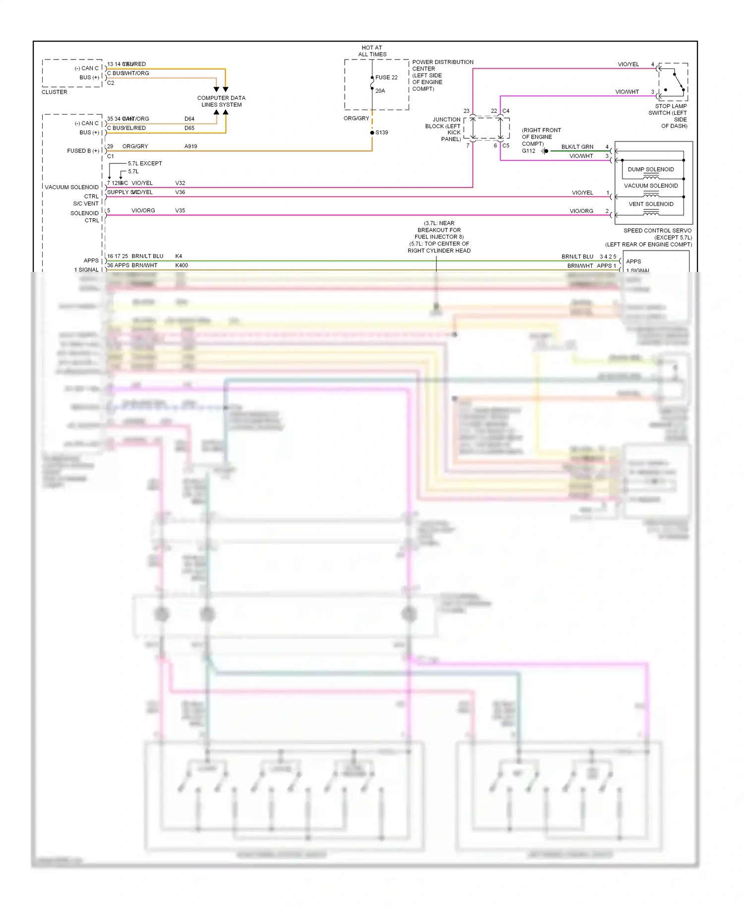 Dodge Durango II facelift (2006-2009) powertrain control module (right side of engine compt) wiring diagram  (3 of 23)
