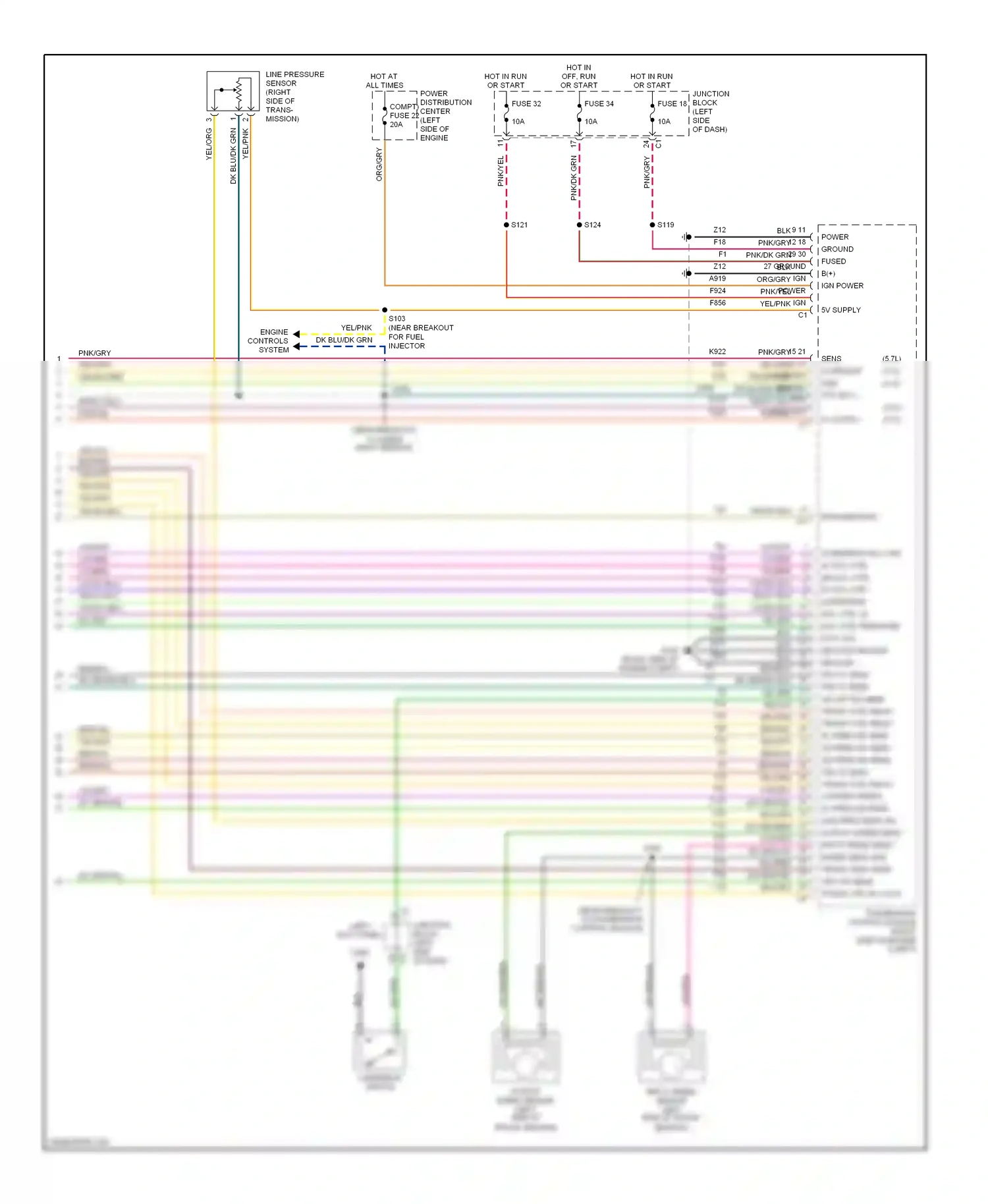 Dodge Durango II (2003-2006) powertrain control module (right side on engine compt) wiring diagram  (1 of 2)
