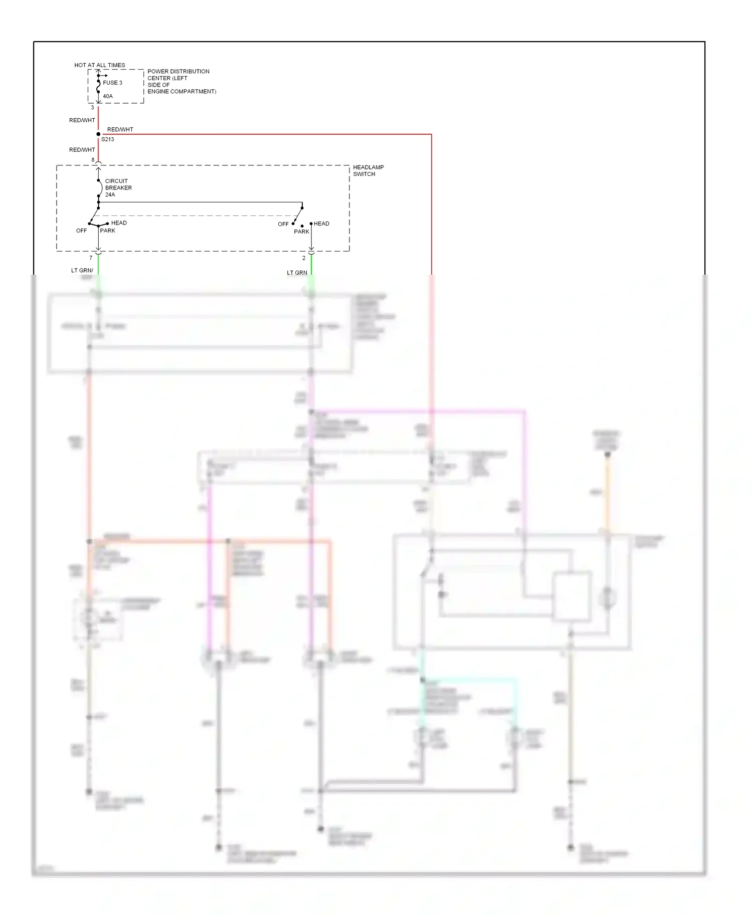 Dodge Neon I (1994-1999) headlamp dimmer, optical horn switch (multi- function switch) wiring diagram  (2 of 2)
