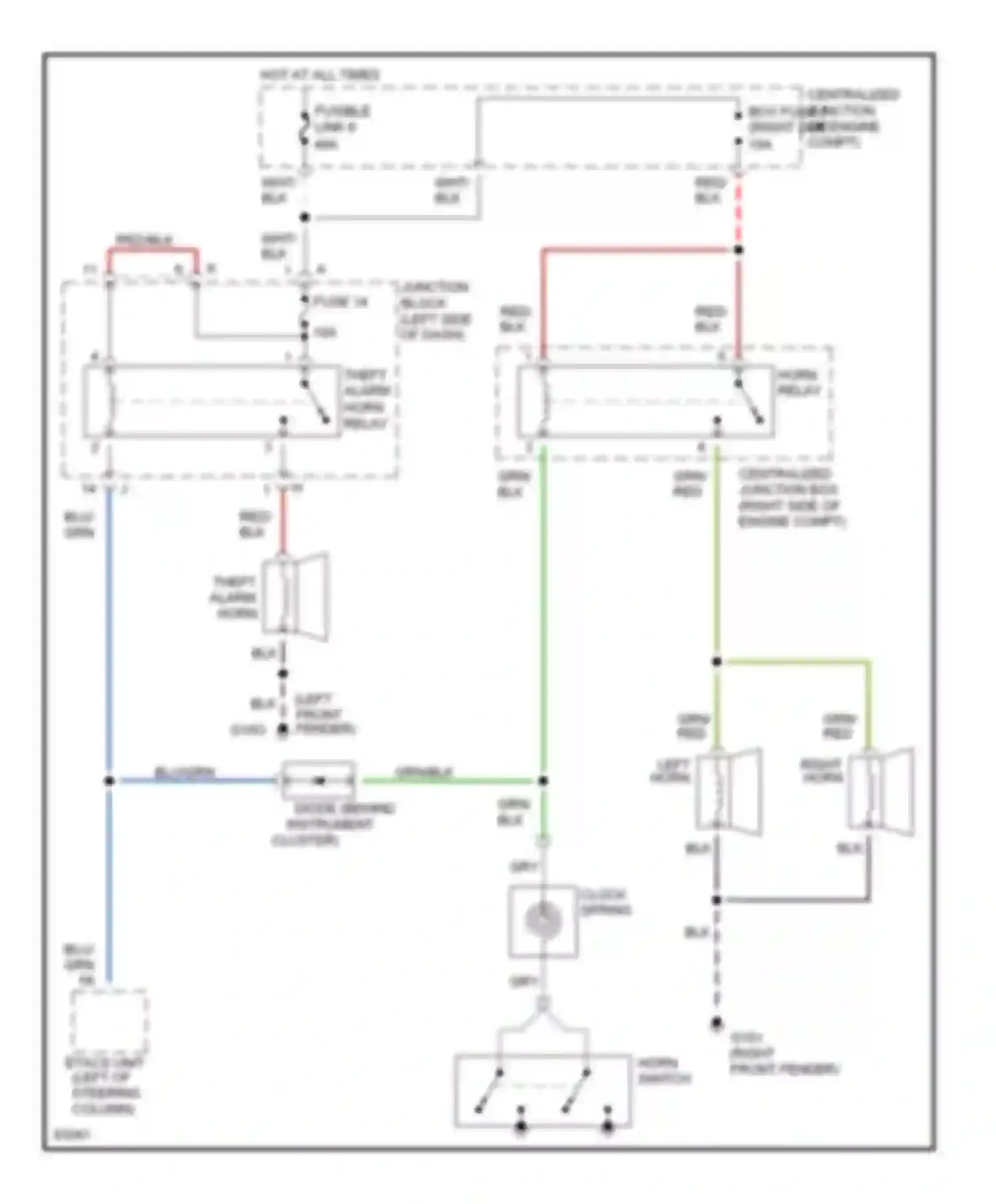 Stealth Dodge I (1990-1996): Horn circuit, with anti-theft