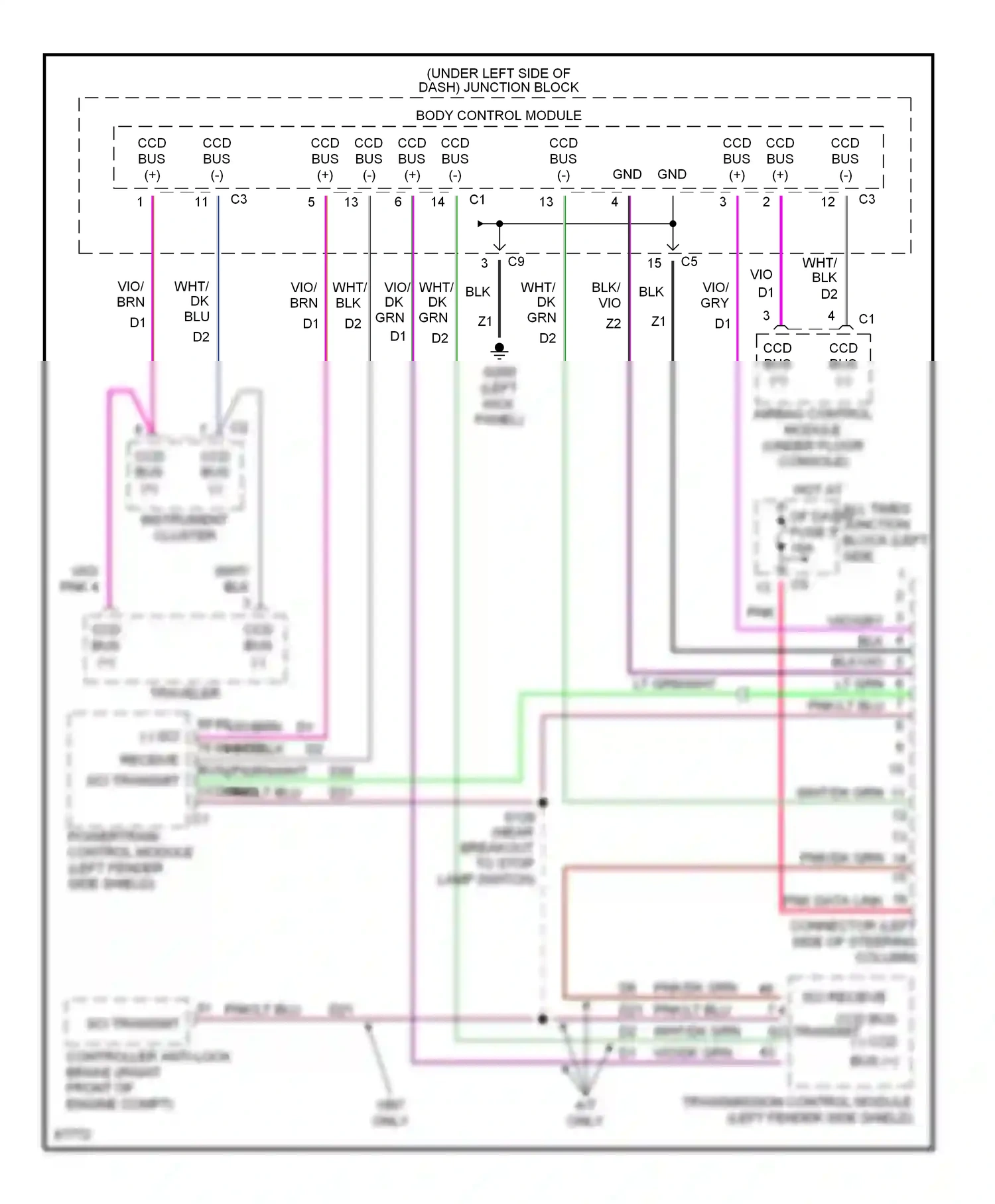 Dodge Stratus I (1995-2000) (left kick panel) wiring diagram  (2 of 18)