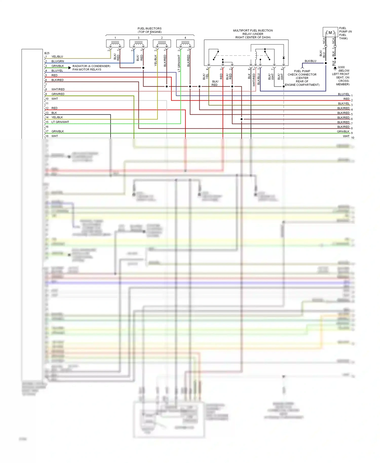 Eagle Summit I (1989-1996) engine control module (under right side of dash) wiring diagram  (1 of 3)