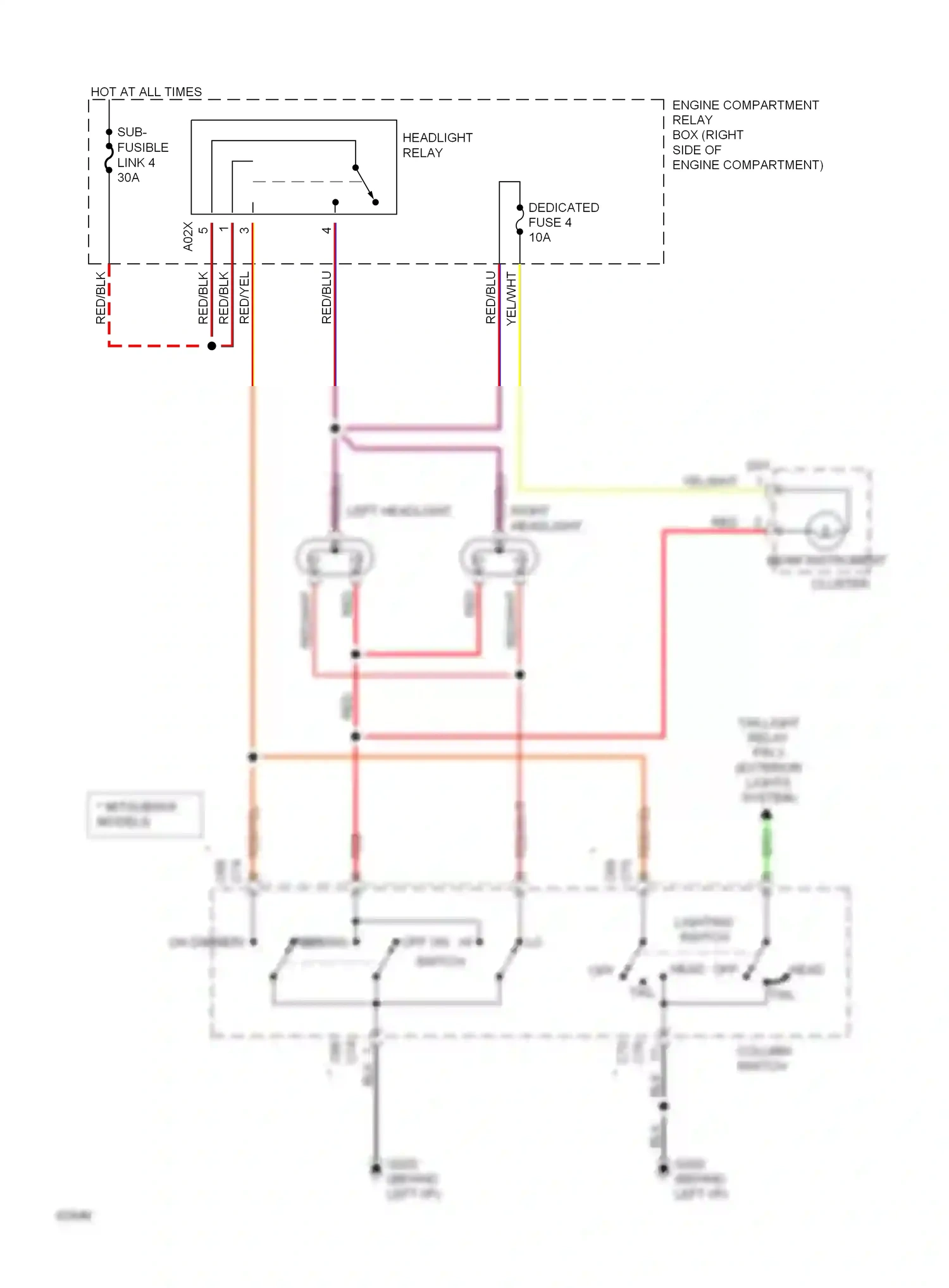 Eagle Summit I (1989-1996) headlight relay wiring diagram  (2 of 3)