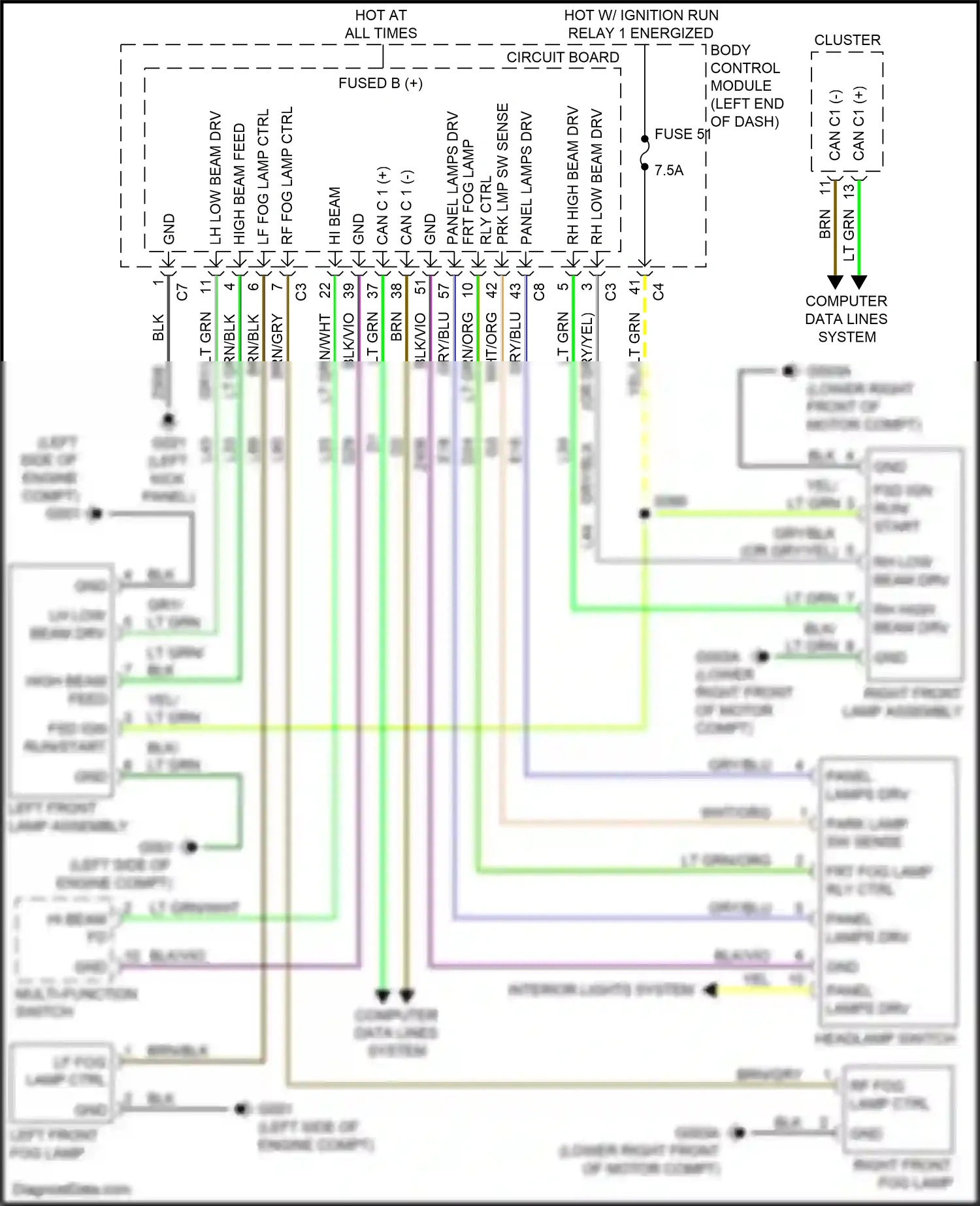 FIAT 500X I (2014-2018) multi- function switch wiring diagram  (2 of 3)