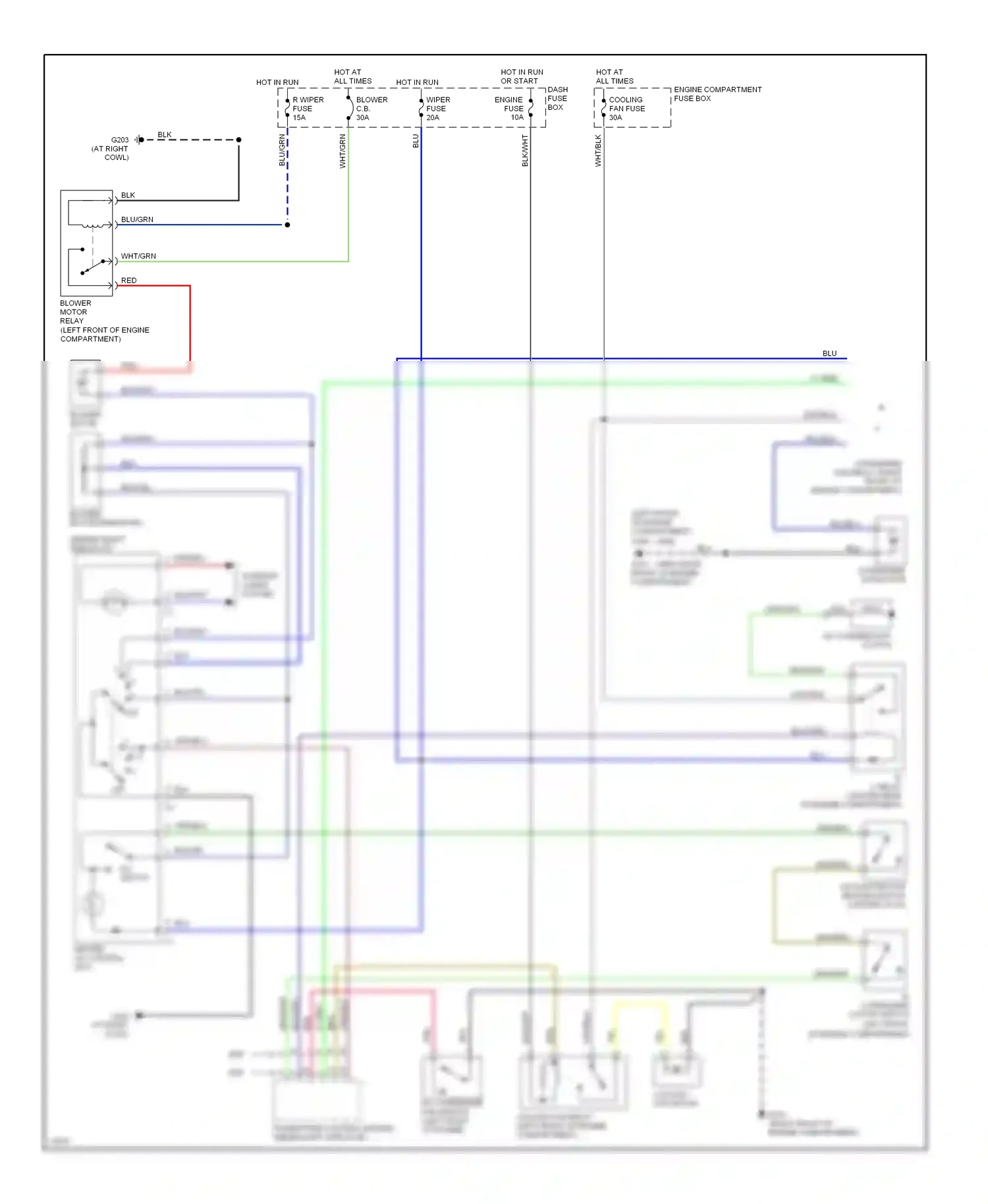 Wiring diagram engine compartment fuse box for Ford Aspire I (1993-1997) (1 of 3)