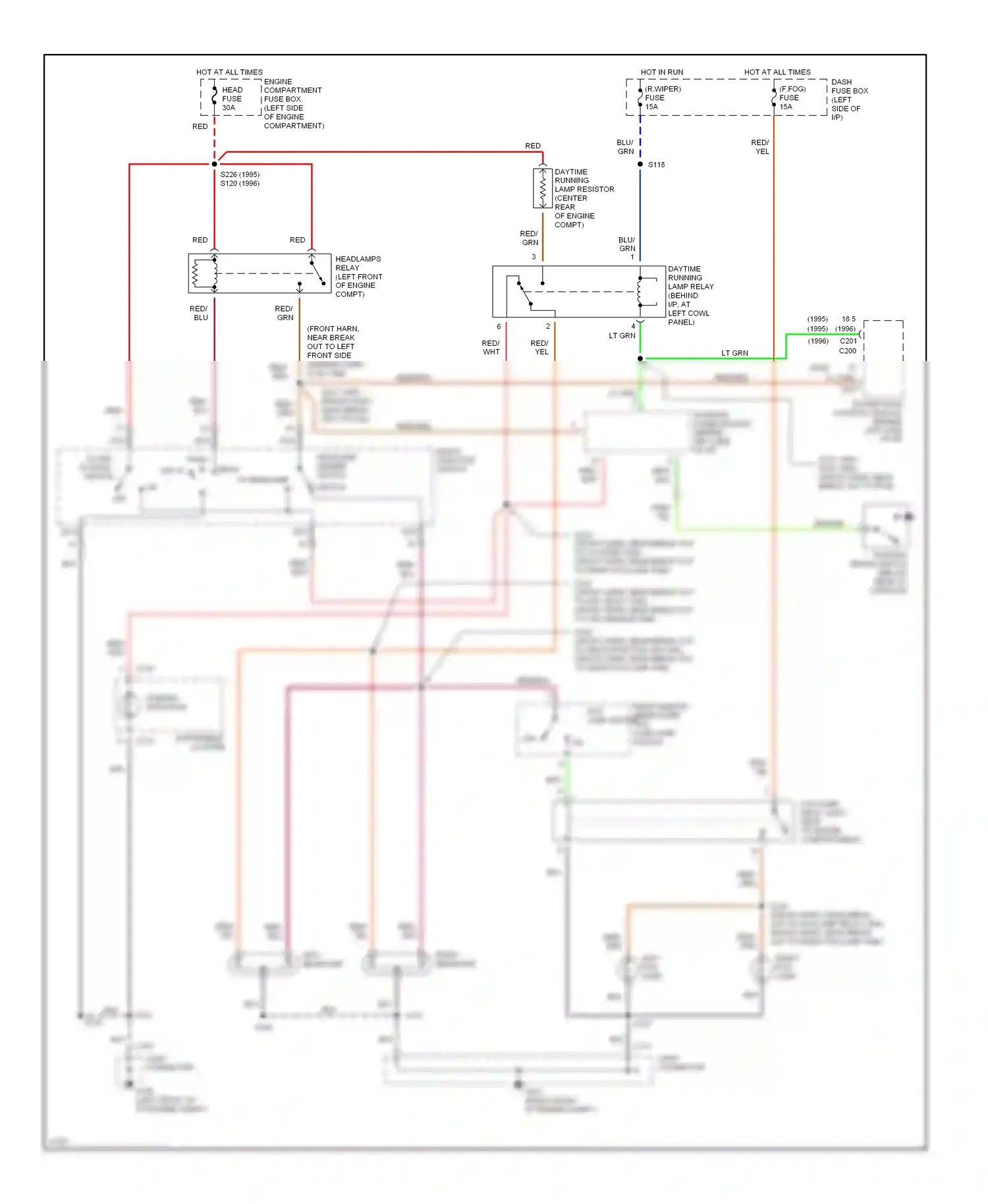 Wiring diagram flash to pass switch for Ford Aspire I (1993-1997) (1 of 2)
